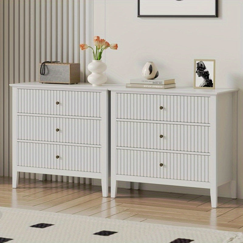 Set of 2 Nightstands, Fluted Design Wooden Dressers with Ample Storage, 30-Inch Modern Painted Chest for Bedroom, Living Room, and Entryway