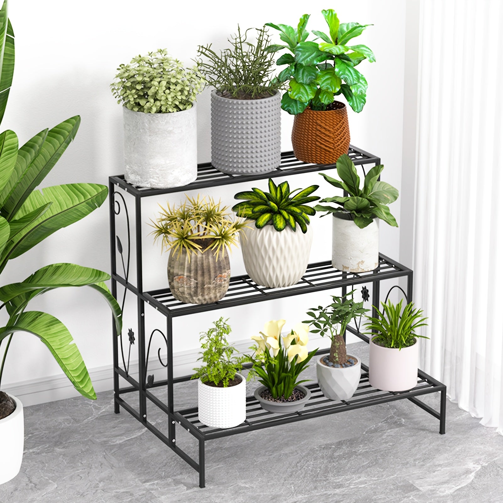 3-Tier Metal Plant Stand For Indoor And Outdoor Use – Durable Waterproof Plant Shelf Perfect For Displaying Large Planters, Flower Pots, And Indoor Gardens On Your Patio, Balcony, Or Living Room