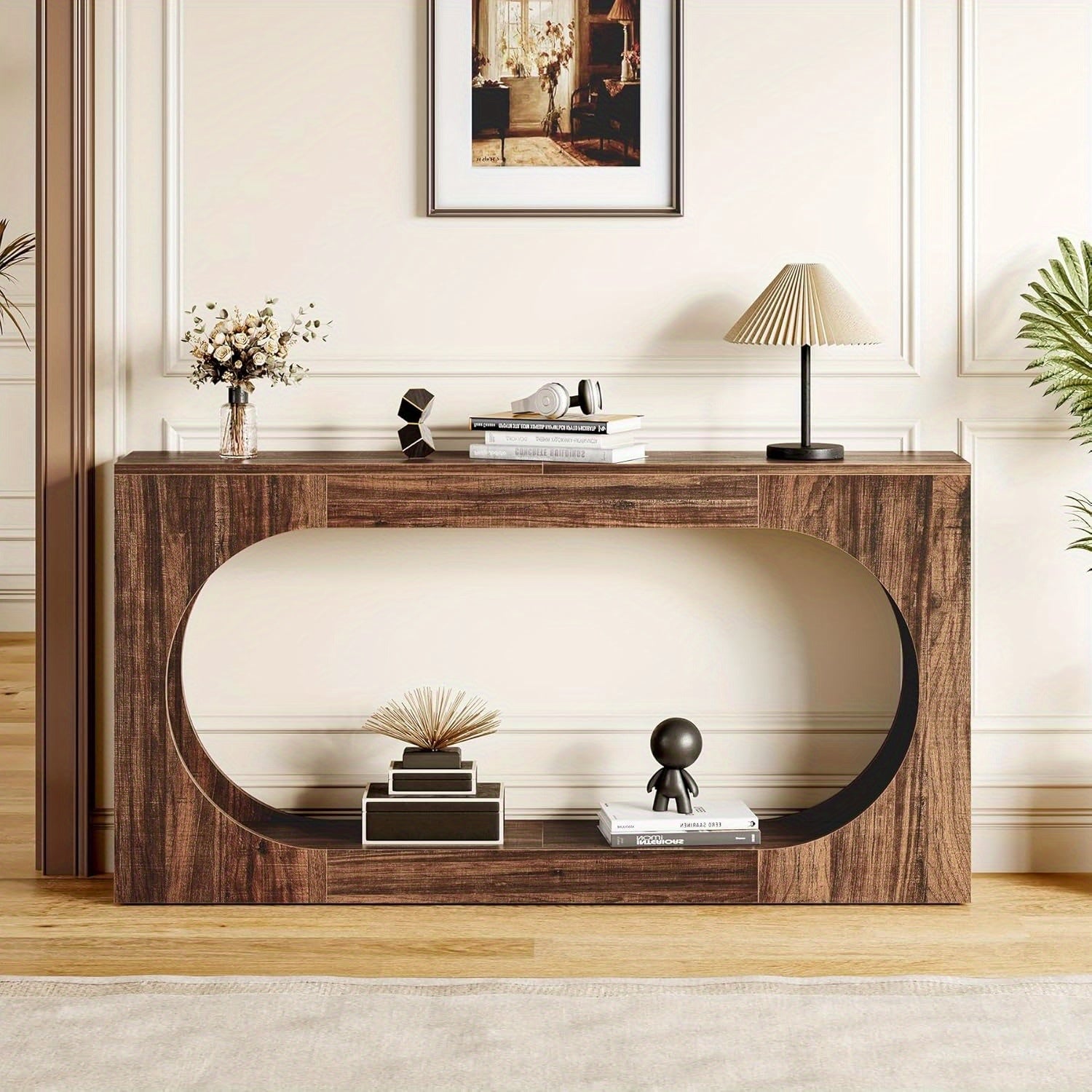 Chic 63" Farmhouse Console Table - Easy Assembly, Sturdy MDF with Faux Wood Grain, Perfect for Living Room or Entryway Decor