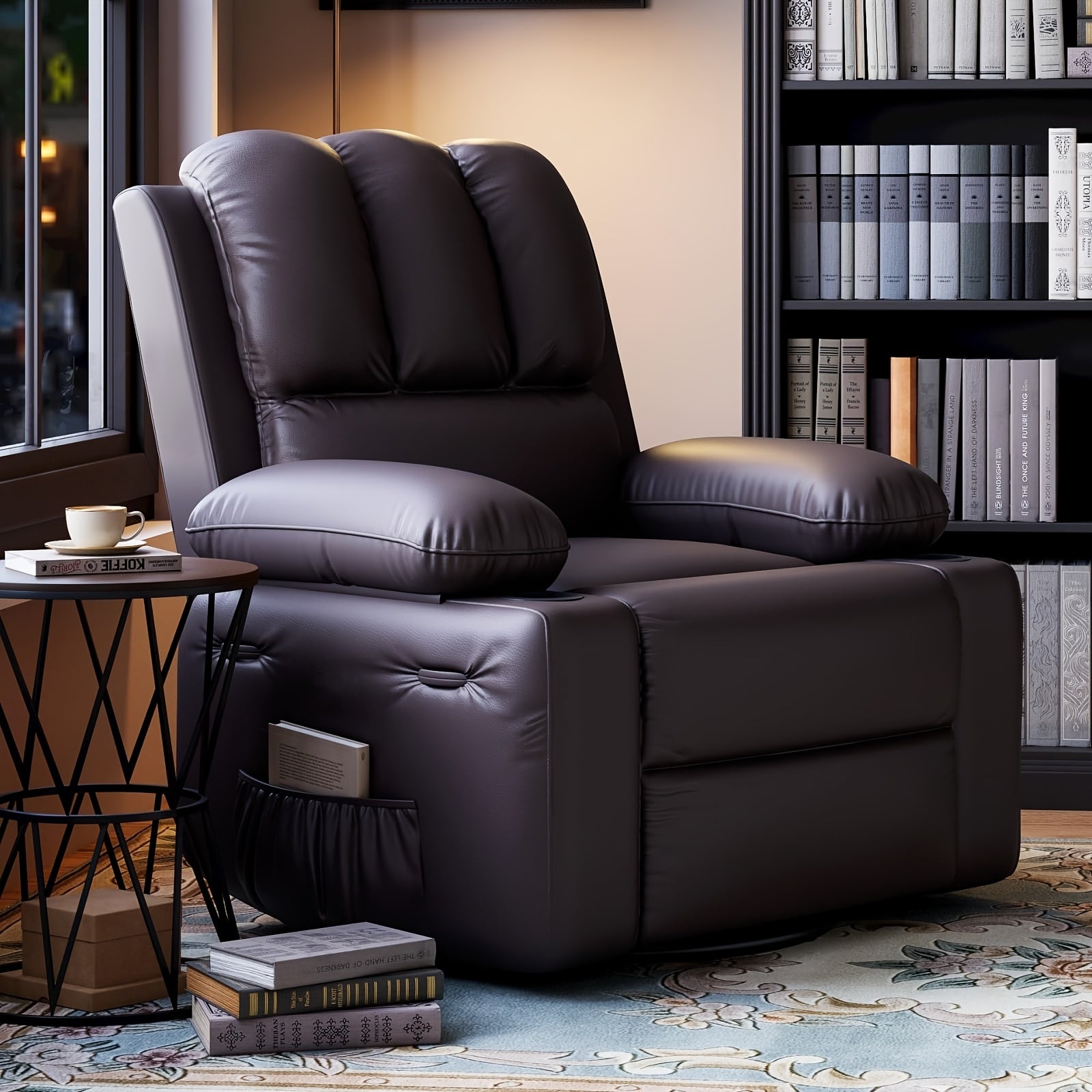 22'' Recliner Chair with Cup Holder - Easy Assembly, Retractable Armrests, Durable Faux Leather, Ideal for Living Room & Bedroom, Chair for Living Room