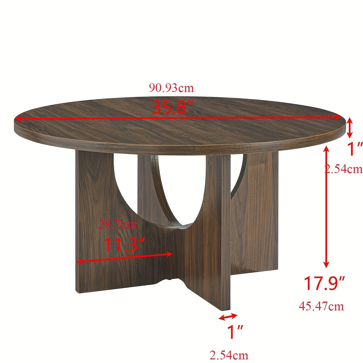 1pc Vintage Style Solid Hardwood Round Coffee Table - Space-Saving Design, No Electricity or Battery Needed, Ideal for Living Room Sofa Side Table