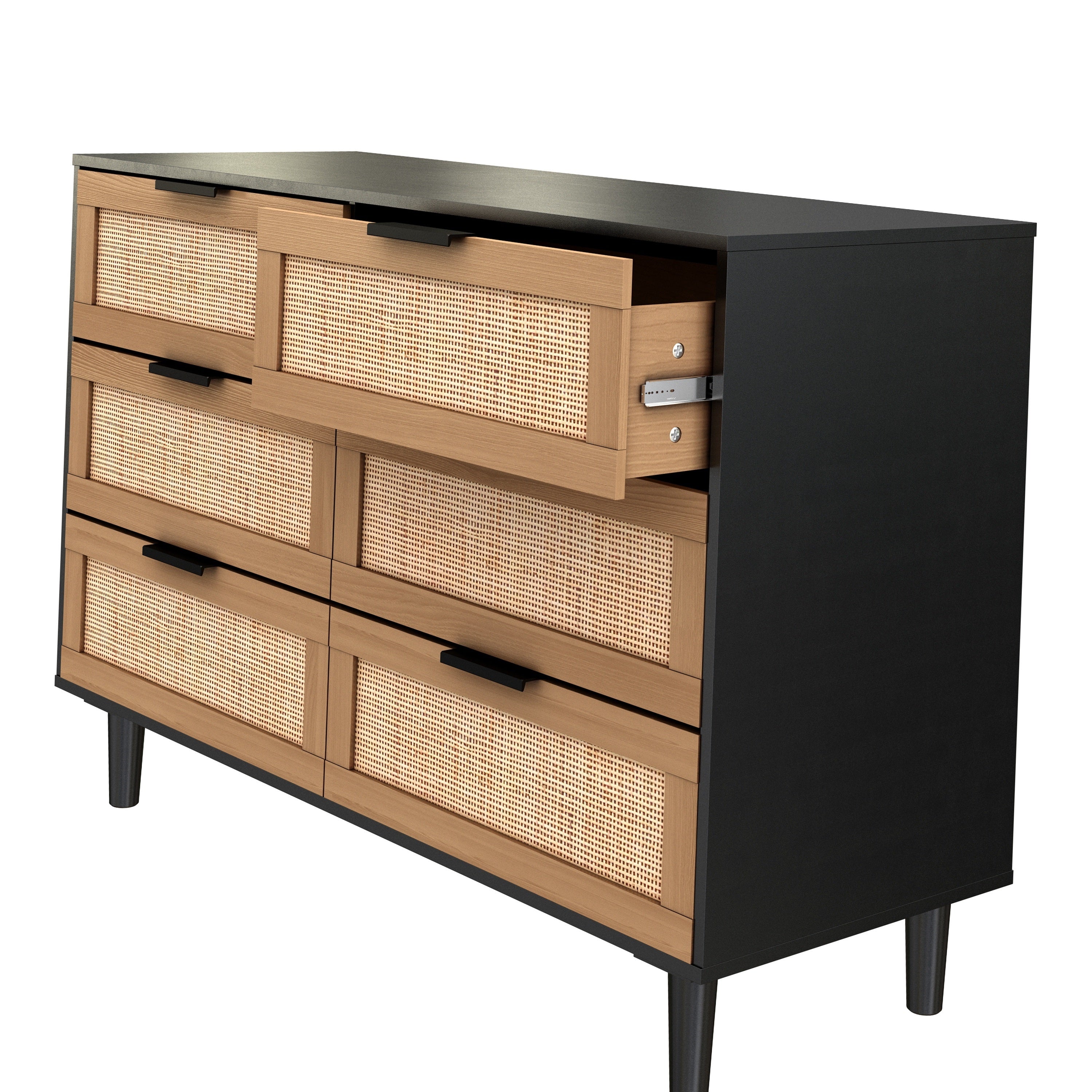 6 Drawers Rattan Dresser Rattan Drawer, Bedroom, Living Room (Black)