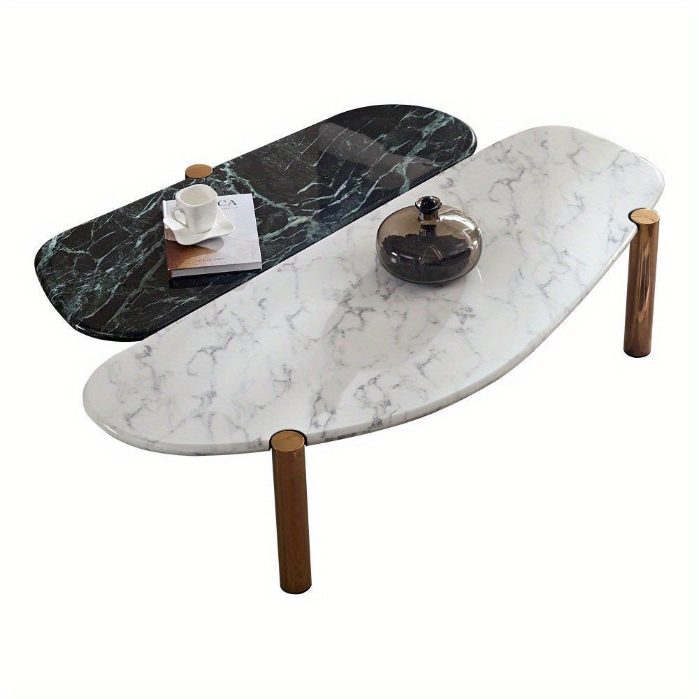 Coffee Table Modern Marble Coffee Table with Storage Oval Center Tables with Metal Legs Dining Table for Living Room, Dining Room, Office, and Bedroom