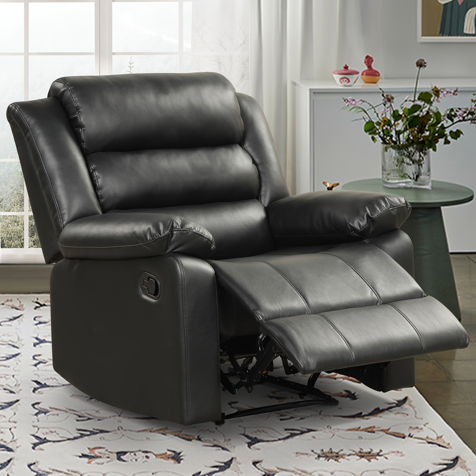 Modern Classic Adult Recliner, Large Manual Upholstered Rocking Chair, Living Room, Bedroom, Reading Room Lounge Comfort Recliner