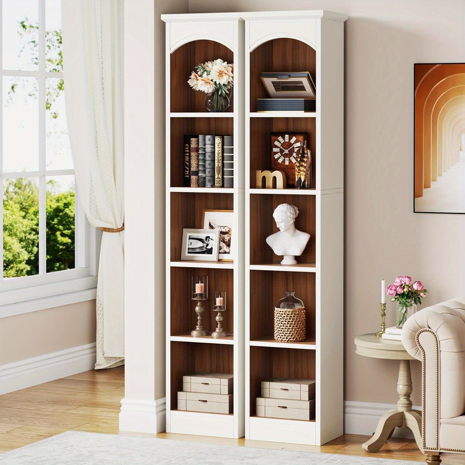 Tall Narrow Bookcase Multi-Tier Cube Bookshelf with Storage Modern Slim Corner Display Shelves for Home Office Living