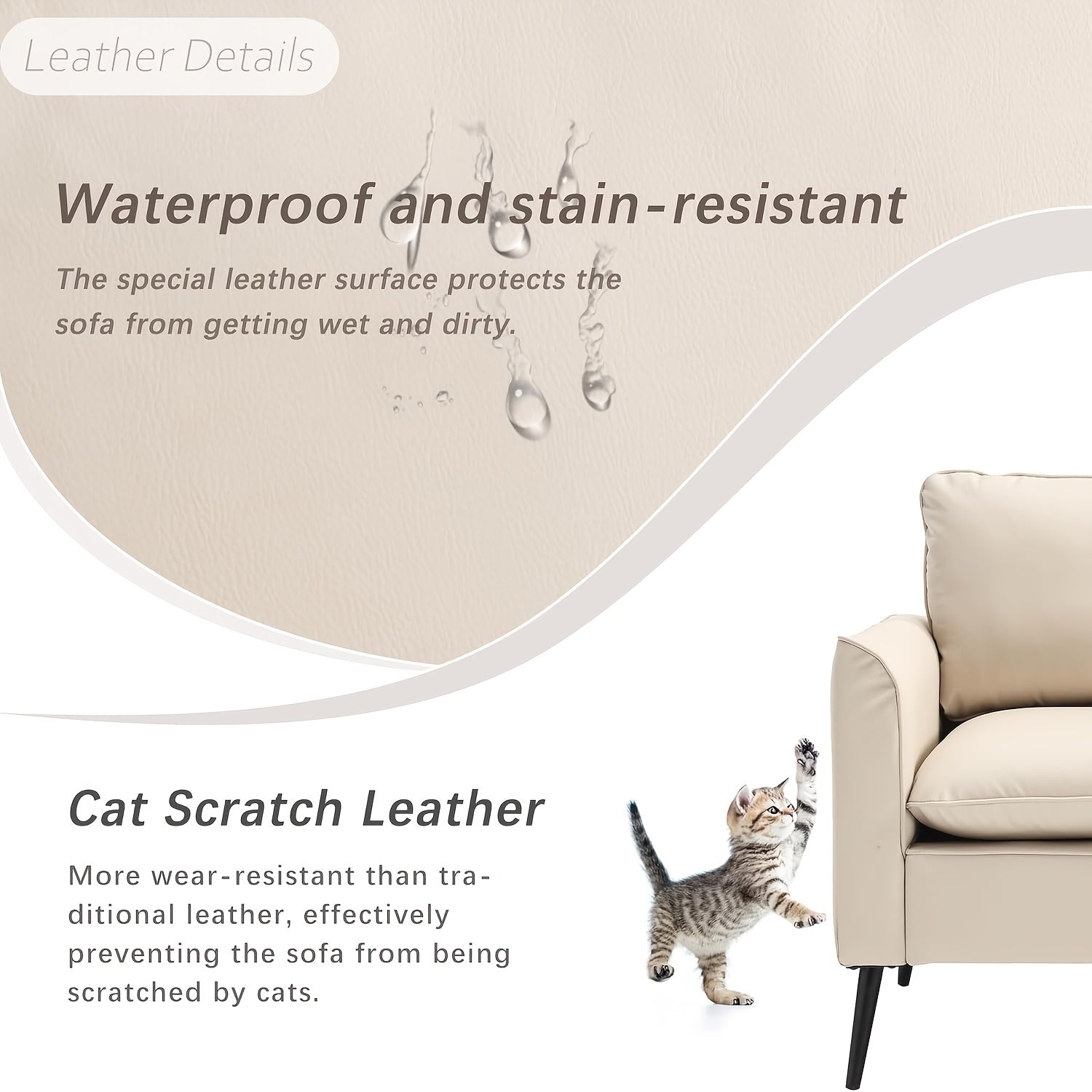 Elegant Modern Accent Arm Chair in Beige - Cat Scratch Faux Leather Upholstery, Metal Frame with Foam Padding, Ideal for Living Room, Bedroom, Small Spaces - Easy to Clean, Non-Reclining, Living Room Seating|Cozy Reading Chai