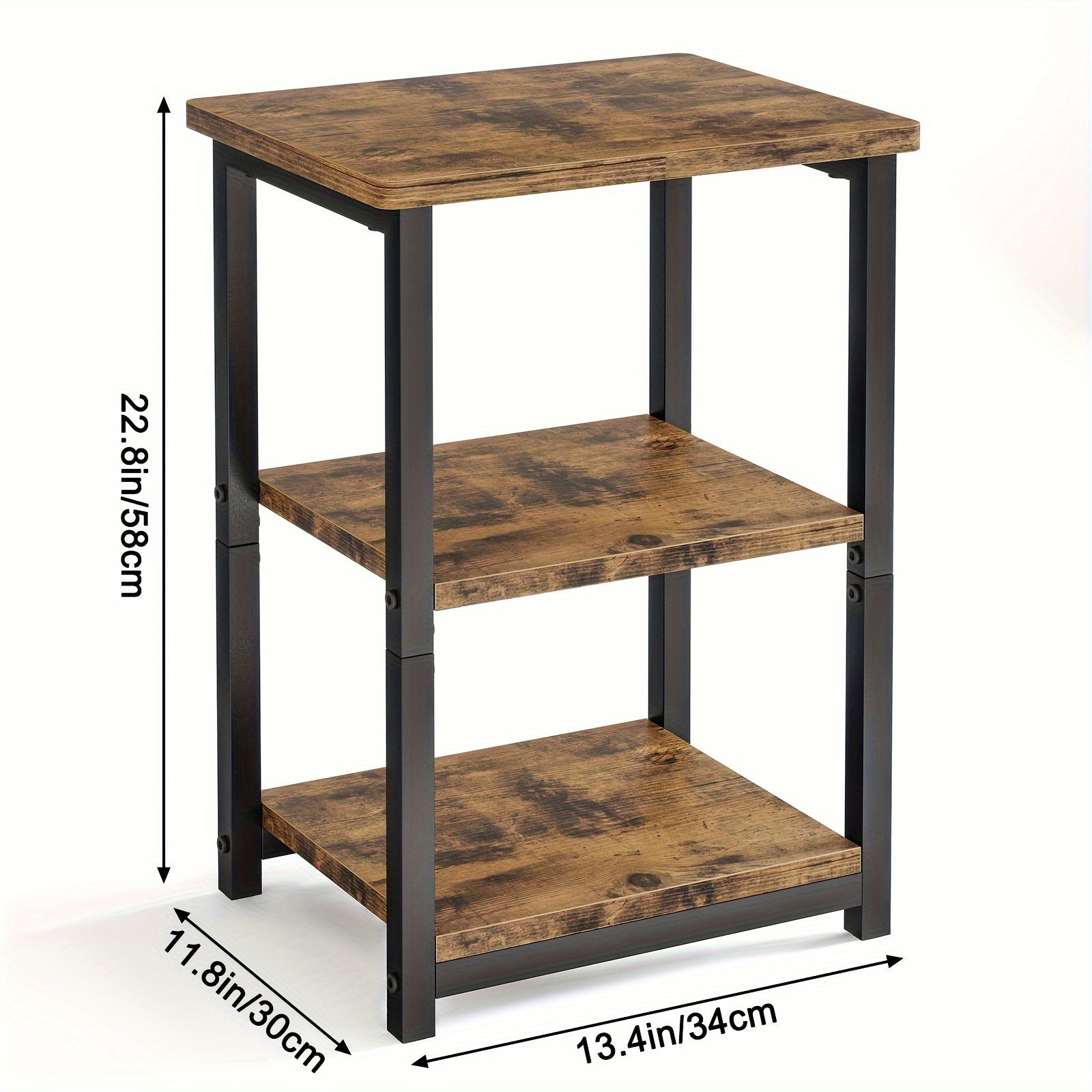 1pc 3-Tier Side Table, Rustic Brown And Black Small End Table, Sofa Table, Nightstand, Home Decor, For Coffee, Snack, Laptop, Bedroom, Living Room, Office, Christmas, Fall And Winter, 13.4×11.8×22.8 Inches.