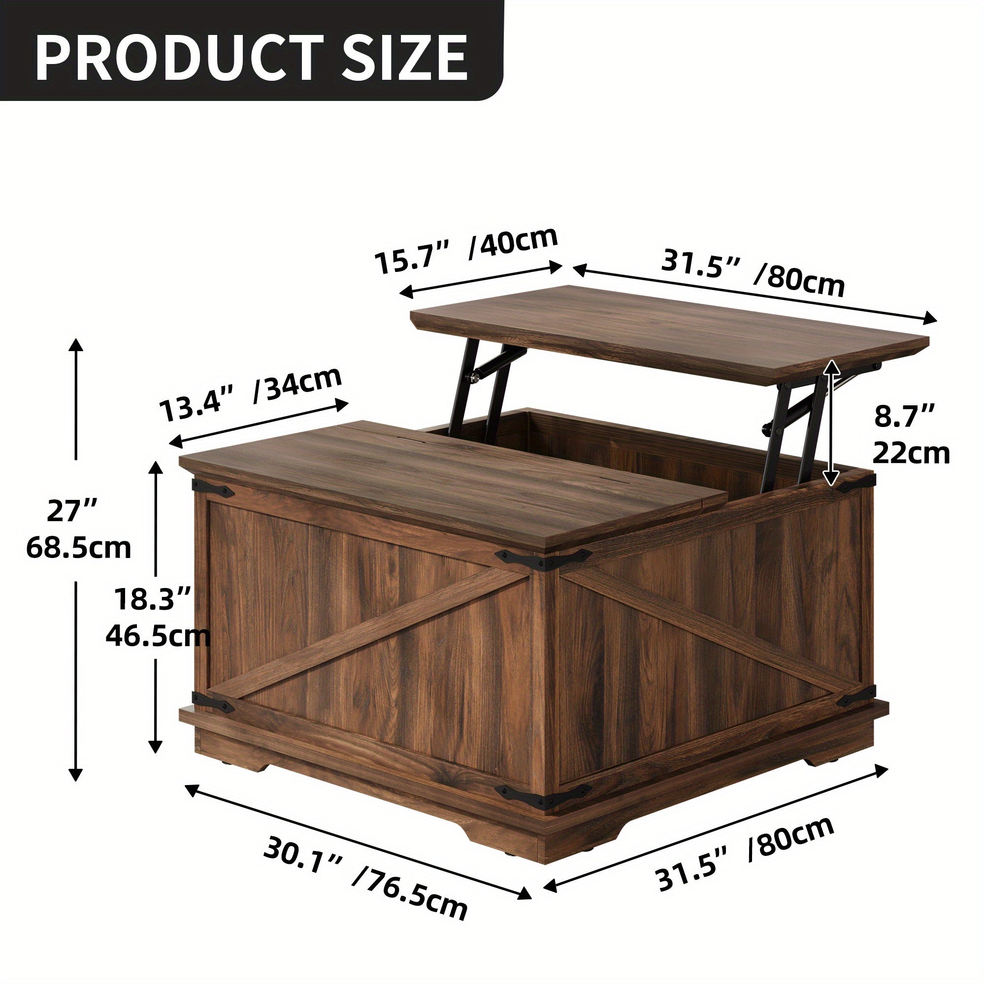 Solid Wood and Wood-Based Panel Farmhouse Coffee Table, Hardwood Construction, with Lift-Top and Storage Compartment, for Living Room, Ideal for Thanksgiving, Christmas, and Halloween Gifts