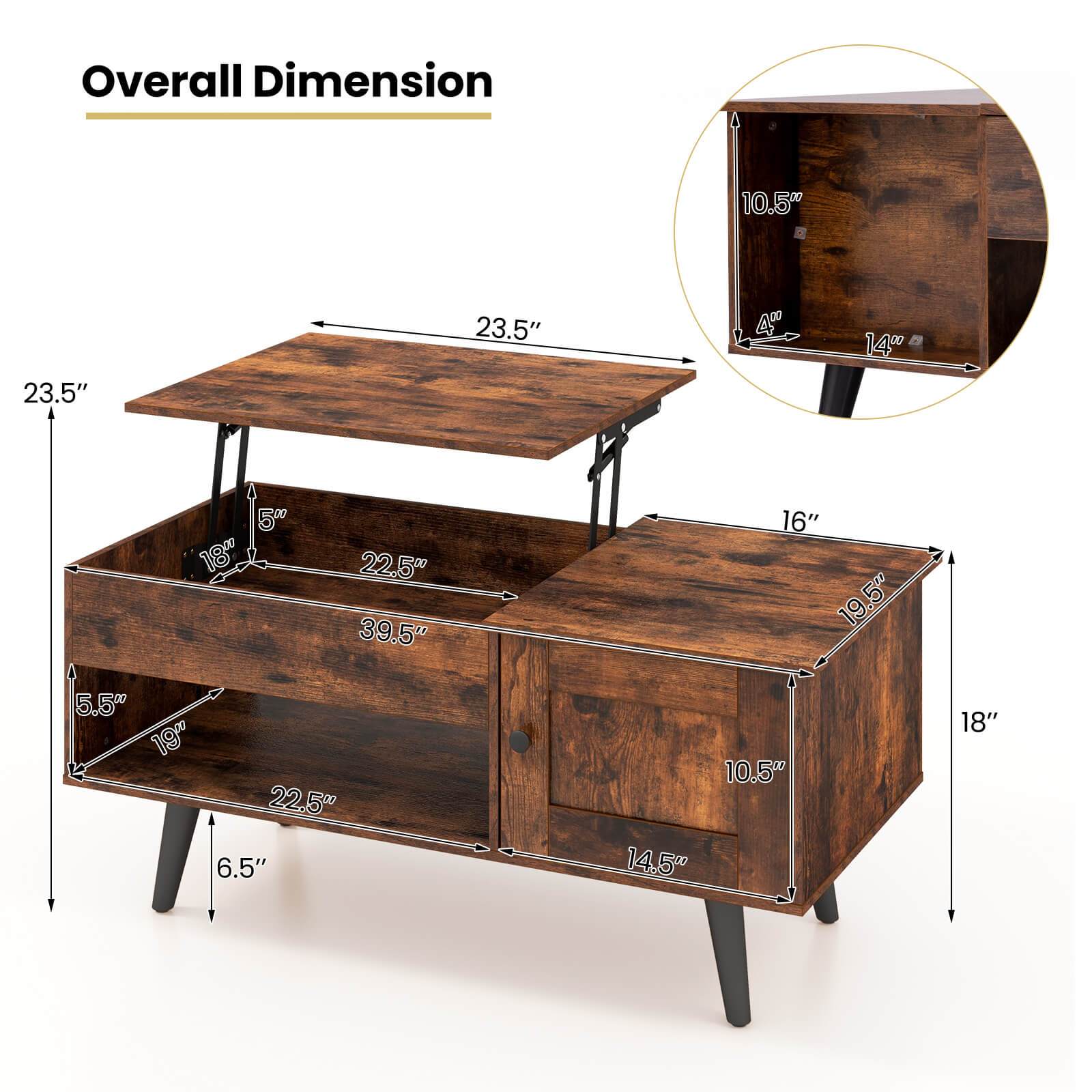 Contemporary Lift Top Coffee Table with Hidden Storage Compartment and Adjustable Height, Wood Construction with Open Shelf and Cabinet, No Electricity Required, Home and Office Furniture