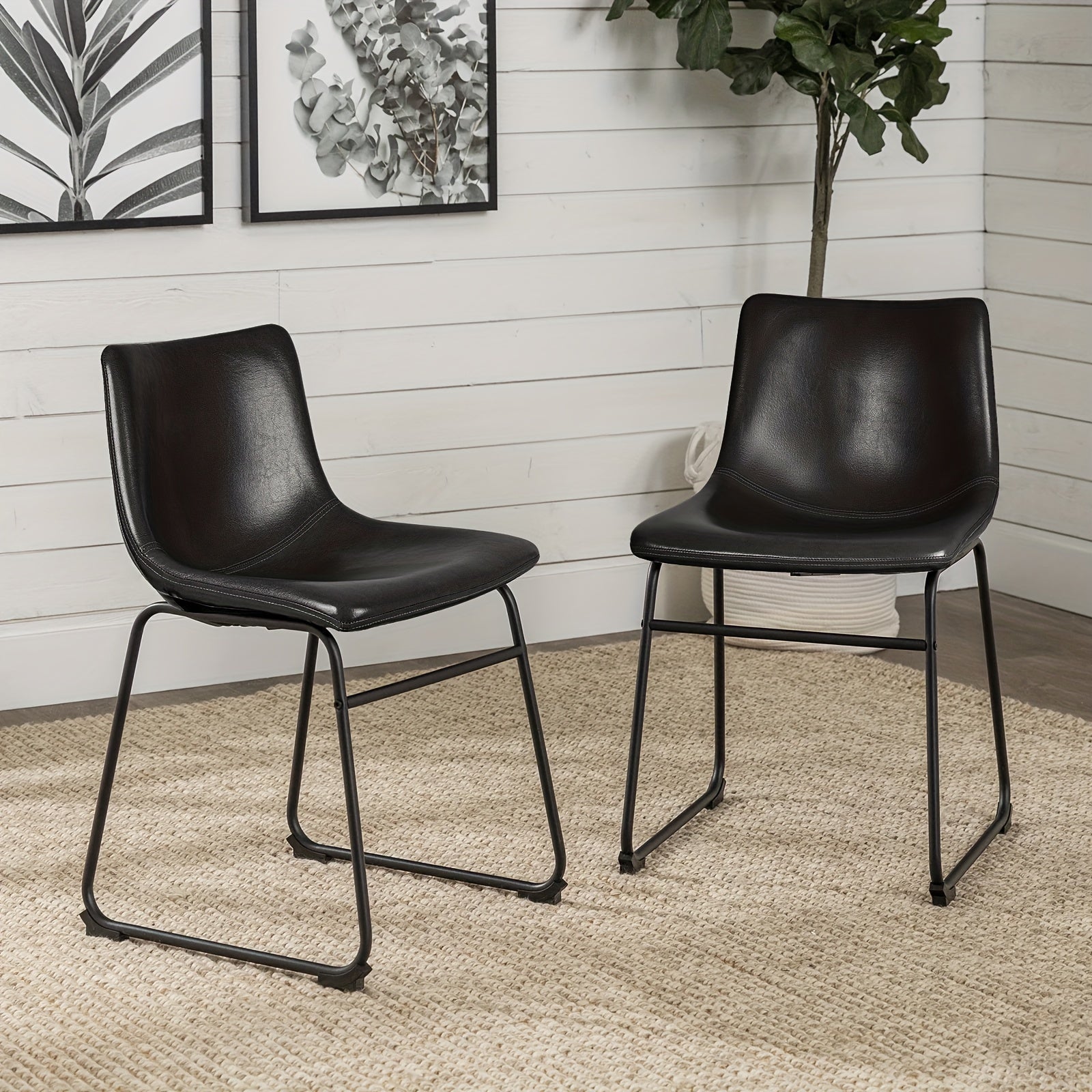 Faux Leather Dining Chairs Set Of 2, 18 Inch Kitchen & Dining Room Chairs, Mid Century Modern Dining Chairs With Backrest And Metal Legs, Comfortable Upholstered Seat Chairs