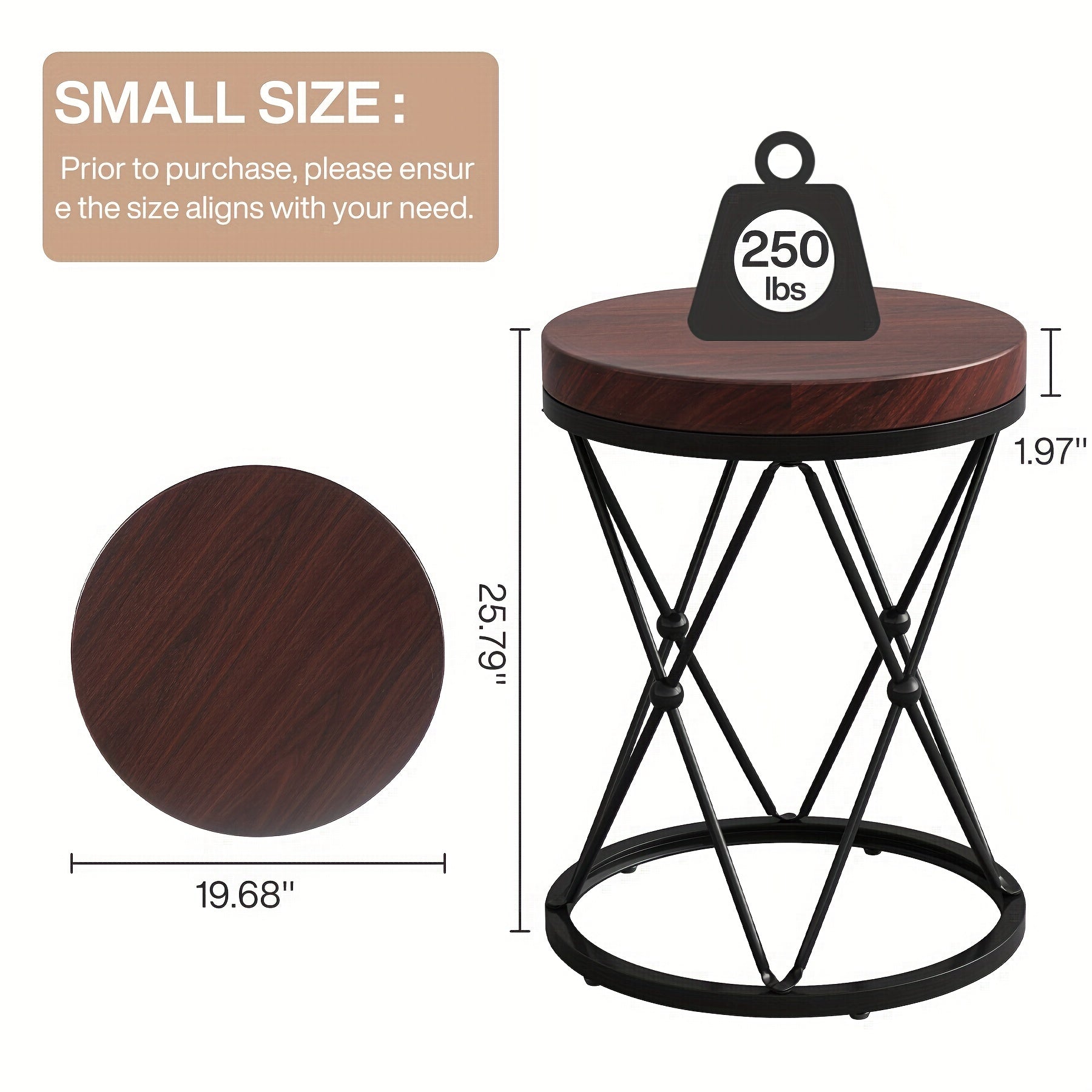 19.69" Round End Table, Modern Sofa Side Table With X-Shaped Base, Wooden And Metal Cocktail Table Accent Table Nightstand For Living Room Bedroom