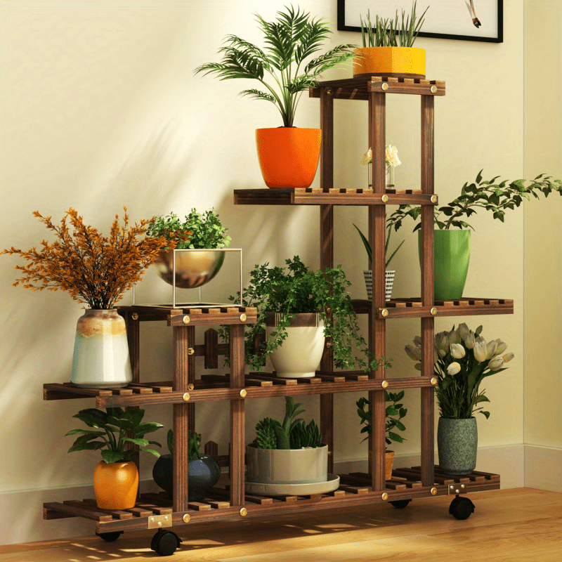 Chic Multi-Tiered Indoor Flower Stand - Wooden Succulent & Plant Pot Holder for Balcony and Living Room Decor