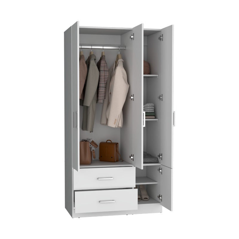 71" High Armoire Wardrove Closet with 2 Drawers, Four Doors, Three Cabinet, Six Shelves and Hanging Rod, Bedroom Clothes Storage Cabinet Organizer White