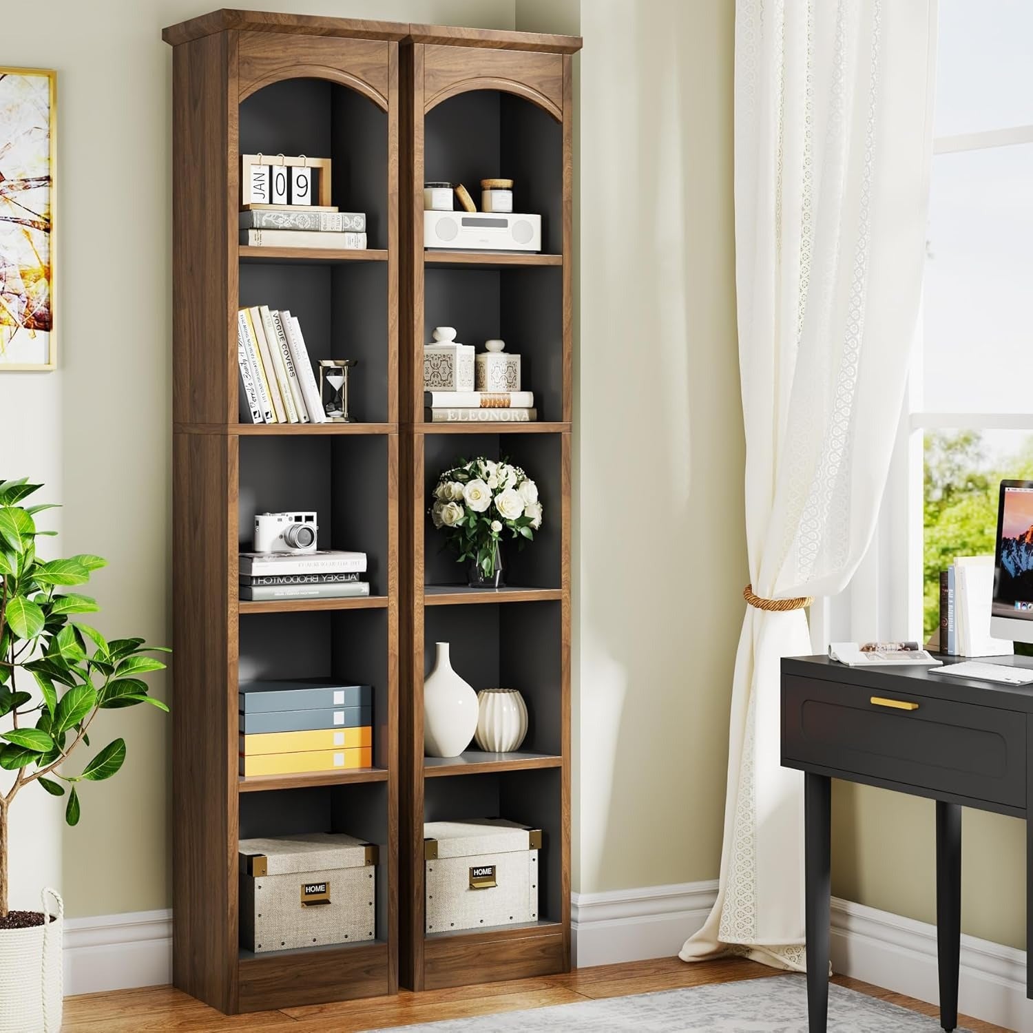 Tall Narrow Bookcase Multi-Tier Cube Bookshelf with Storage Modern Slim Corner Display Shelves for Home Office Living