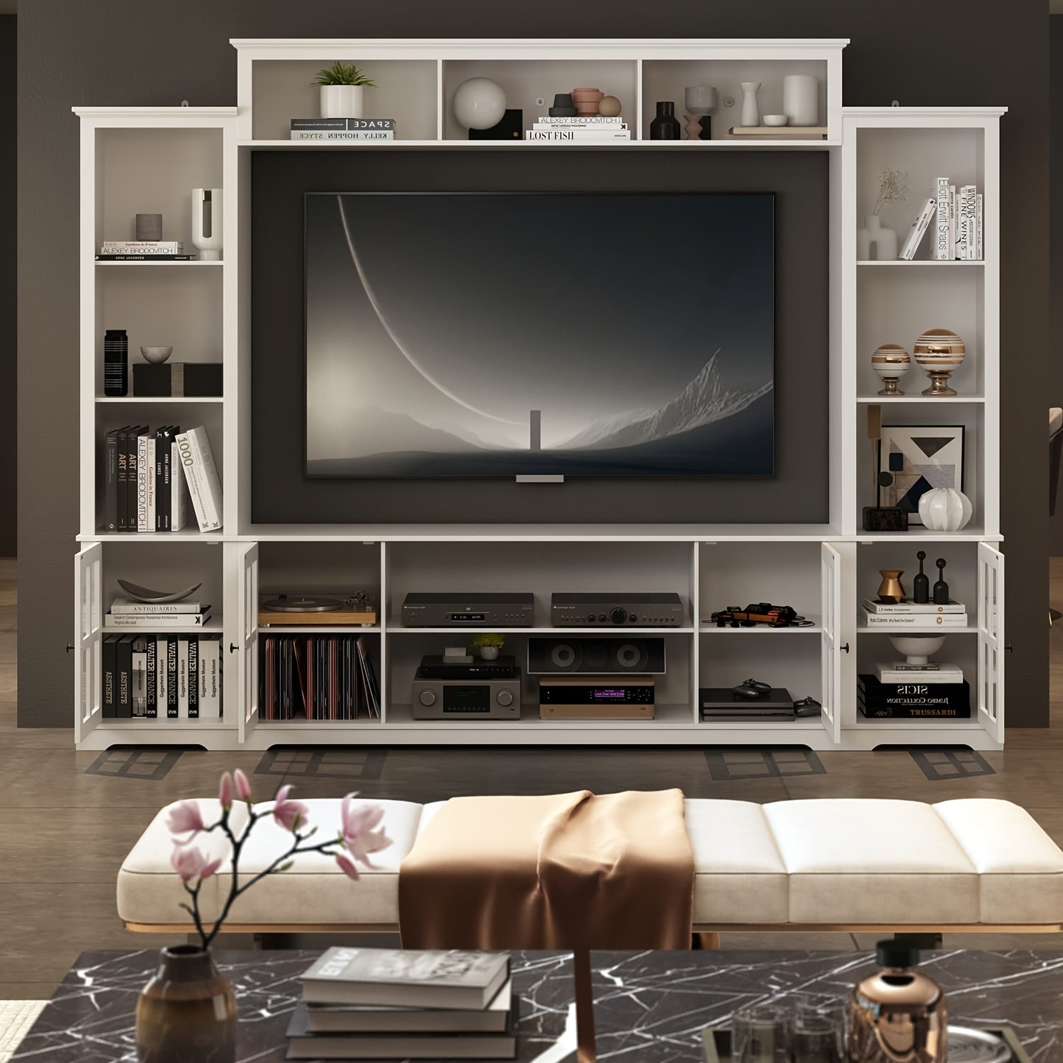 4-Piece Wall Unit TV Stand With Bookshelves For TVs Up To 165cm Modern TV Console Table Media Entertainment Center