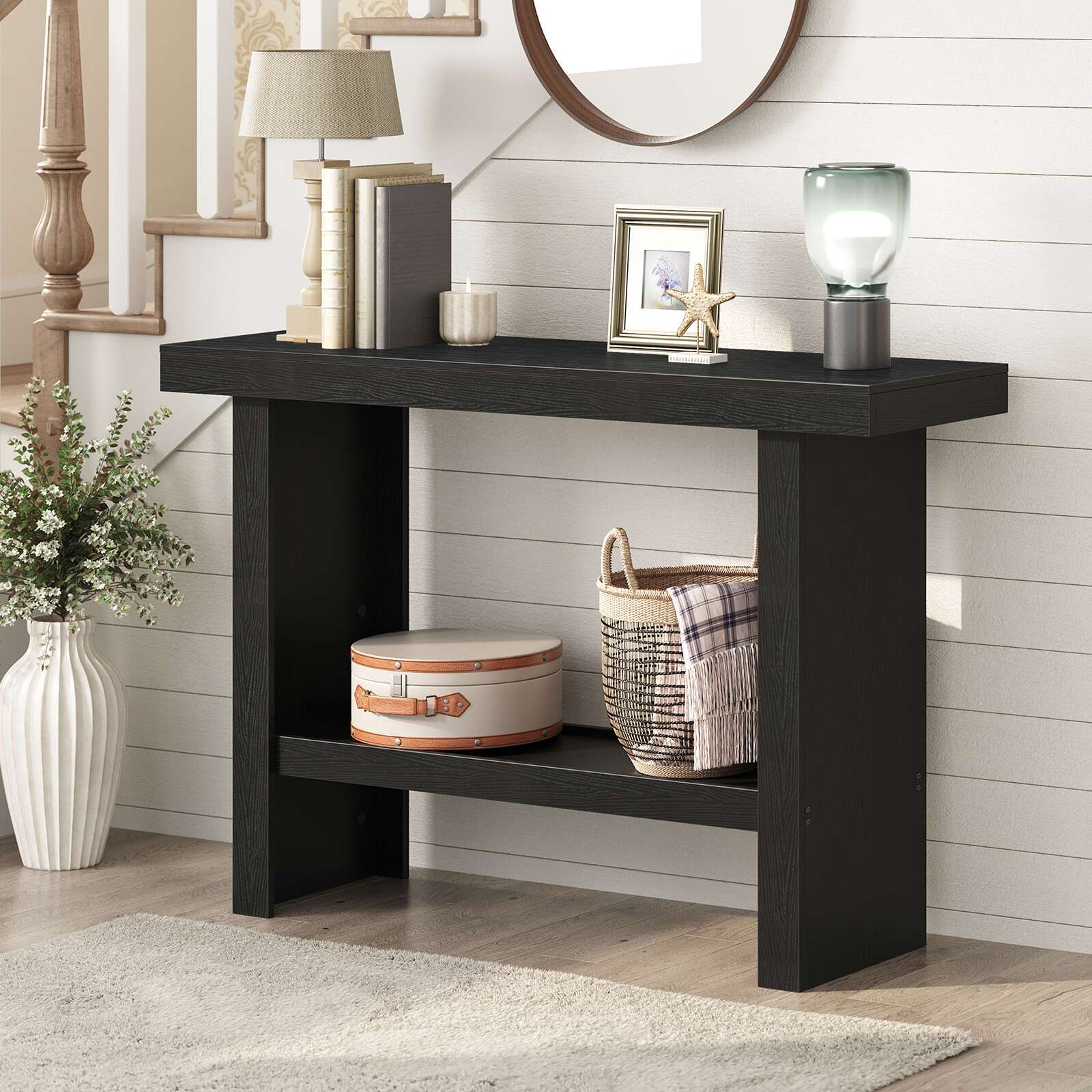 Modern Black Console Table 39.4" - Space-Saving Entryway & Narrow Sofa Side Table, Easy Assembly for Living Room, Hallway, Foyer, MAHANCRIS