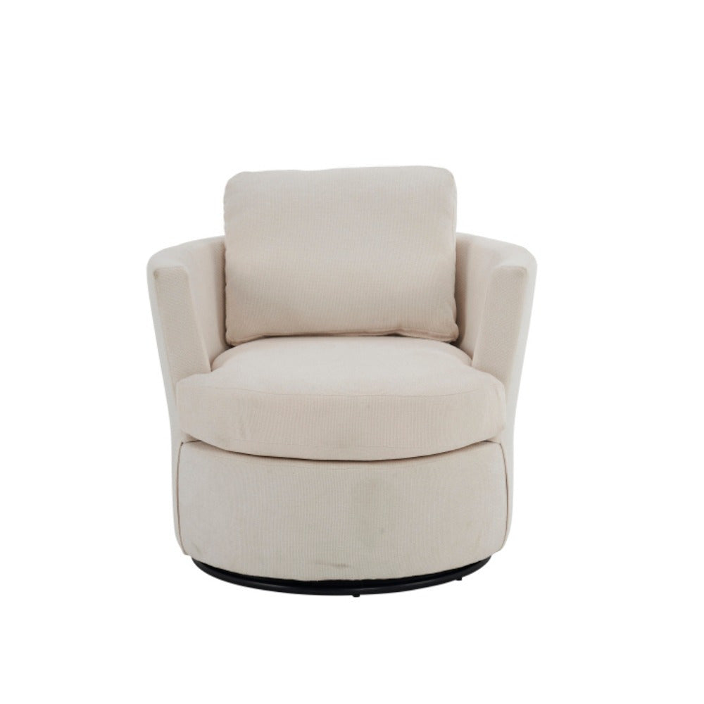 360-Degree Swivel Barrel Chair, Comfy Beige Round Accent Sofa Chair for Living Room, Leisure Arm Chair with Removable Cushion Cover for Nursery, Hotel, Bedroom, Office, Lounge, Club Chair