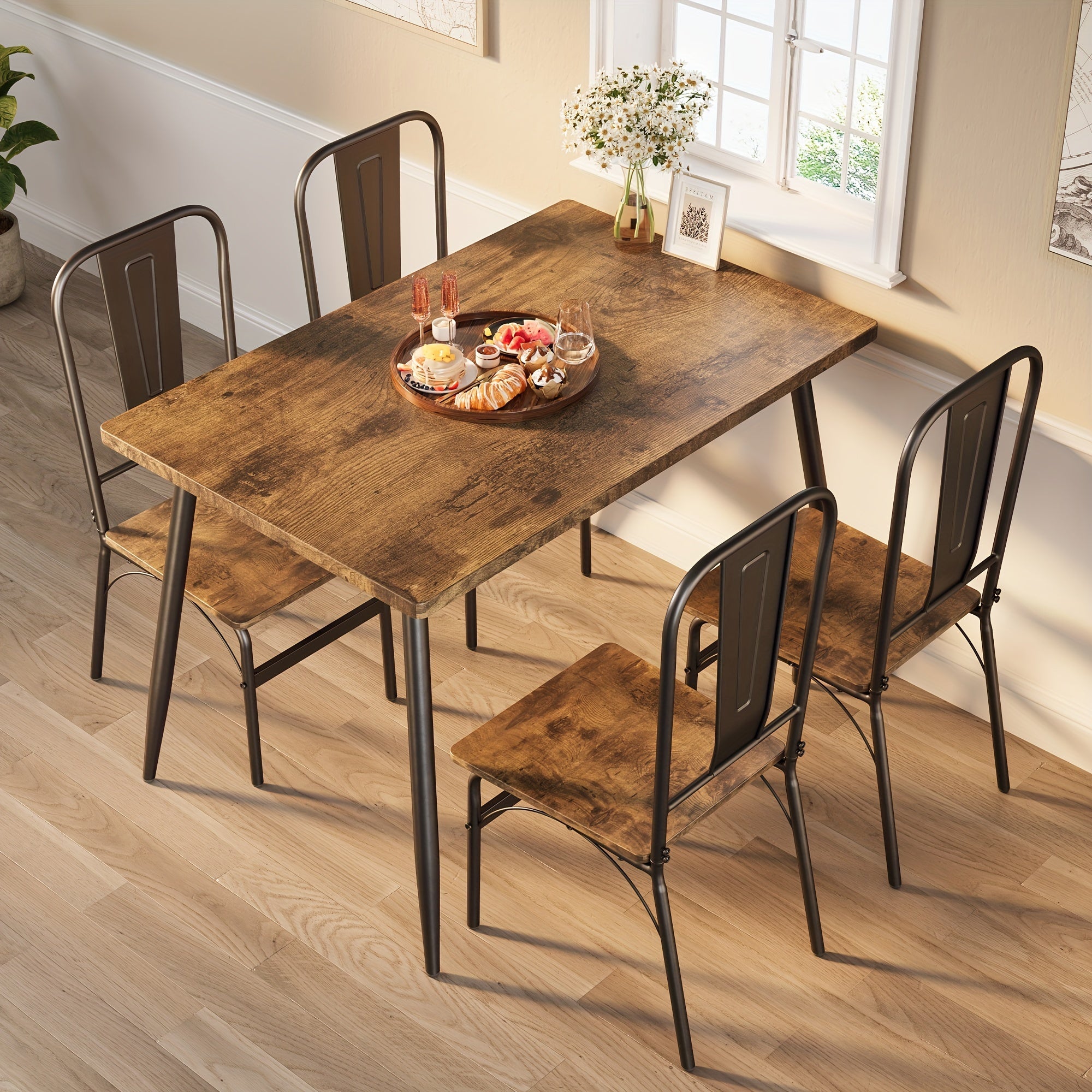 Dining Table Set for 4 with One Table and Four Chairs, Small Space Dinette for Kitchen, Dining Room, Bistro, Modern Kitchen Table Set for Small Space, Apartment