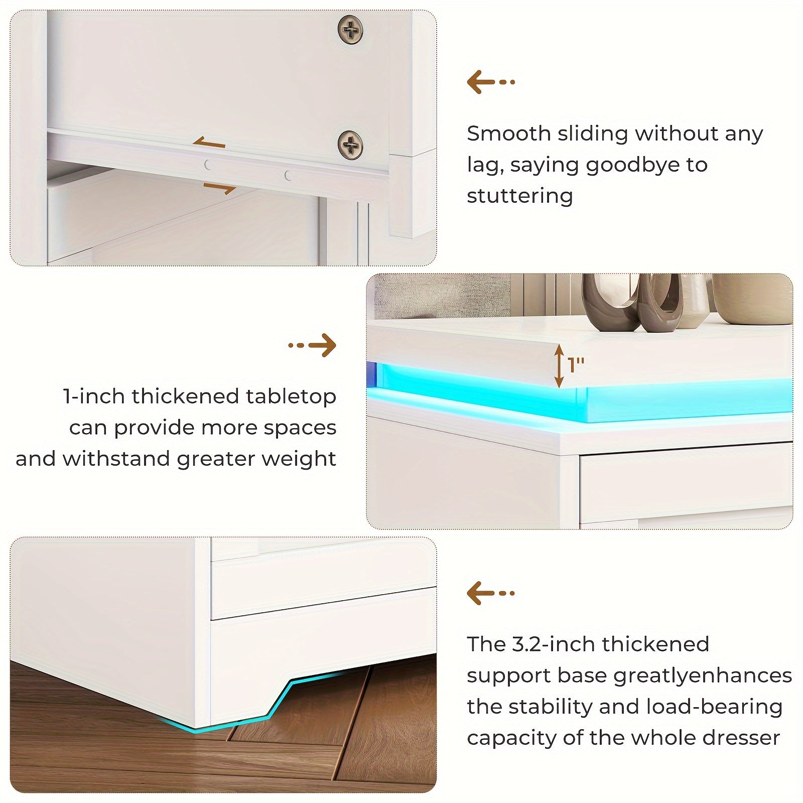 7 Drawers Dresser Bedroom Dresser With 7 Drawers Modern Chest Of Drawers With LED Lights 47’’ Wide Dresser With Metal