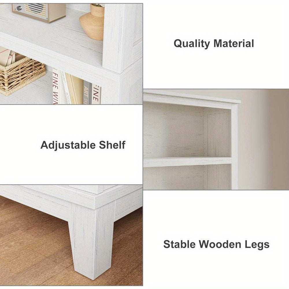 Rustic Farmhouse Wooden Bookcase 5-Tier Storage Bookshelf Vintage Etagere for Home Office Living Room Bedroom - White
