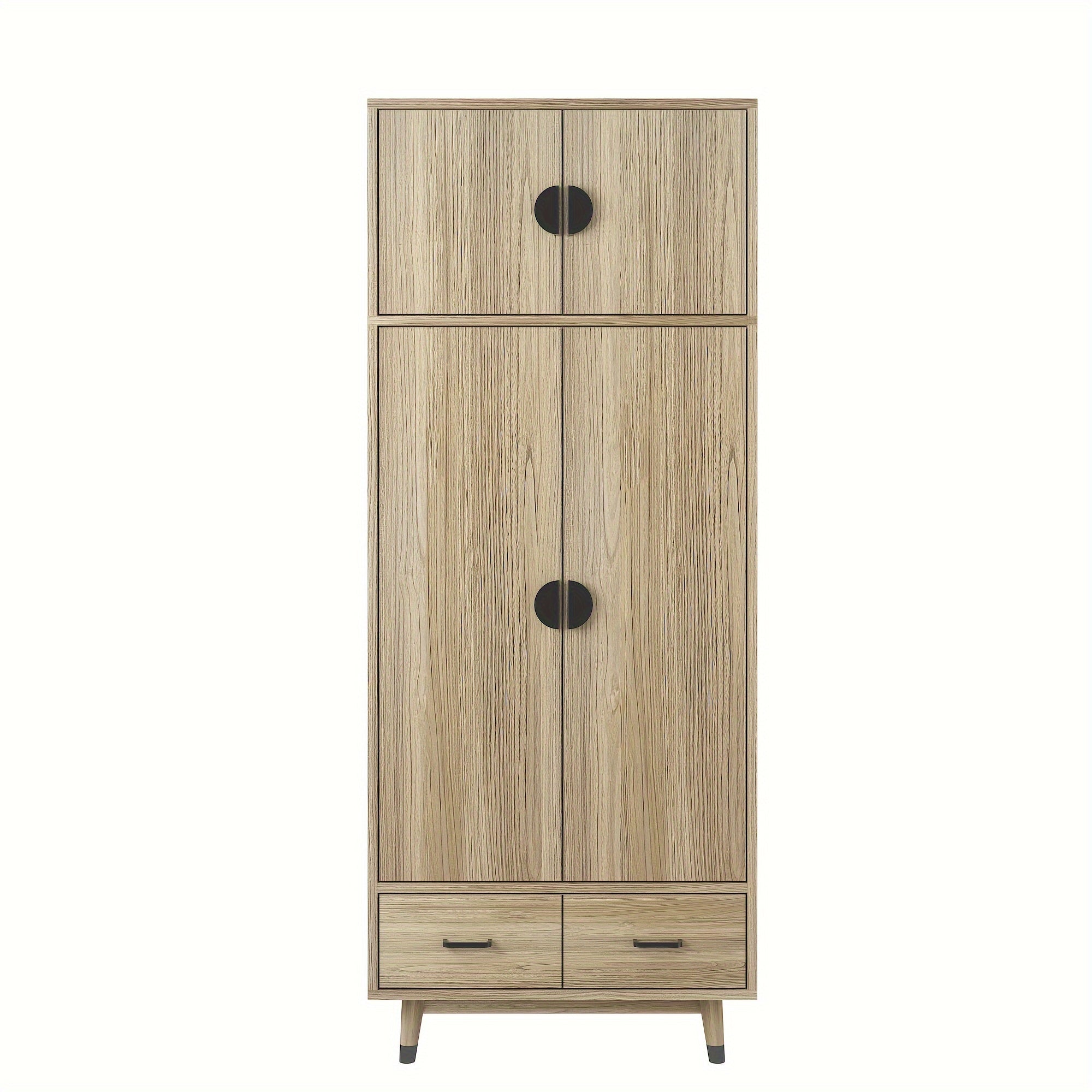 Large Armoire Wardrobe Bedroom Closet With 4 Doors, 2 Drawers, Removable Hanging Rod And Adjustable Shelves For Bedroom