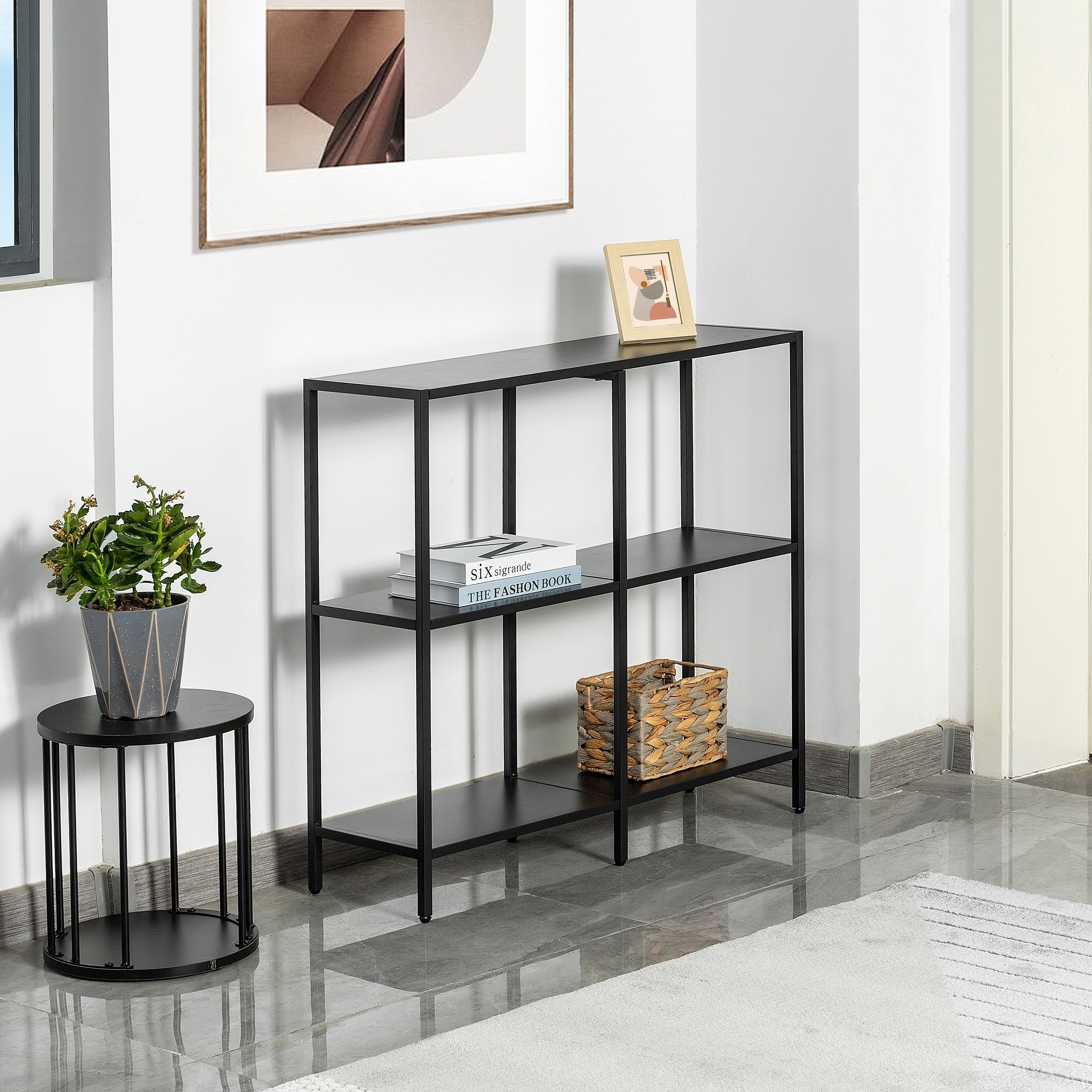 Chic 3-Tier Metal Console Table with Storage Shelves - Modern Style, White, Easy to Assemble, Perfect for Entryway, Living Room, Bedroom - Sleek Design with Decorative Top Display, Display Shelving|Modern Console Table|Open S