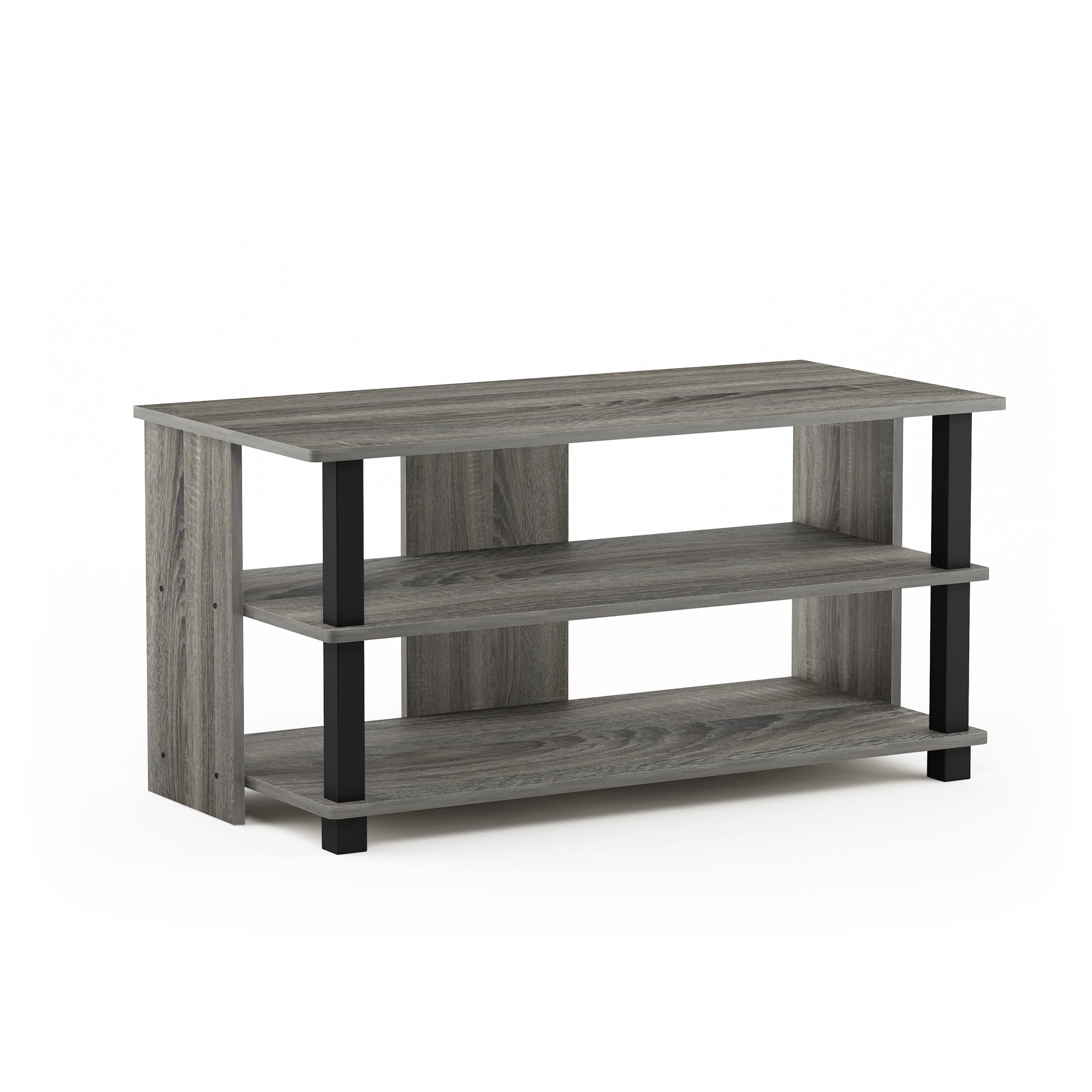 Modern 3-Tier TV Stand for Up to 40" TVs, Freestanding Wooden Media Shelf with Risers, Contemporary Style, Under 27" High