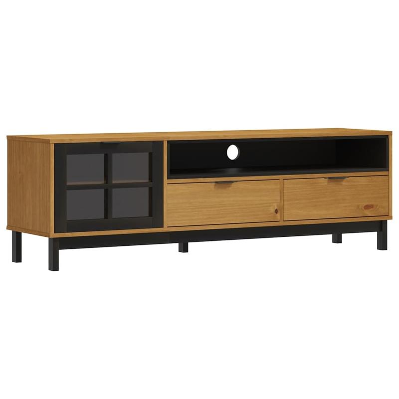 TV Stand with Glass Door FLAM 62.2"x15.7"x19.7" Solid Wood Pine