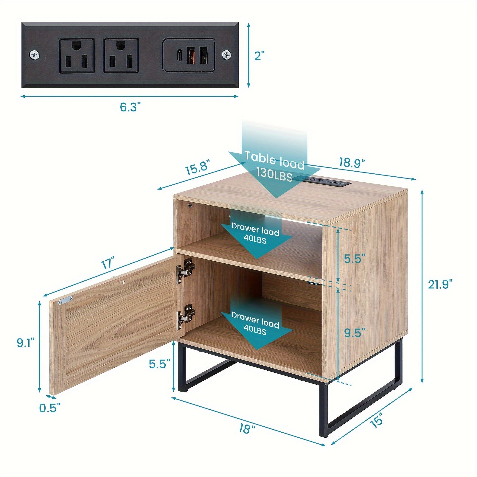 LED Nightstands Boho Night Stand with Charging Station Bedroom Nightstand end Side Table with LED Lights for Living