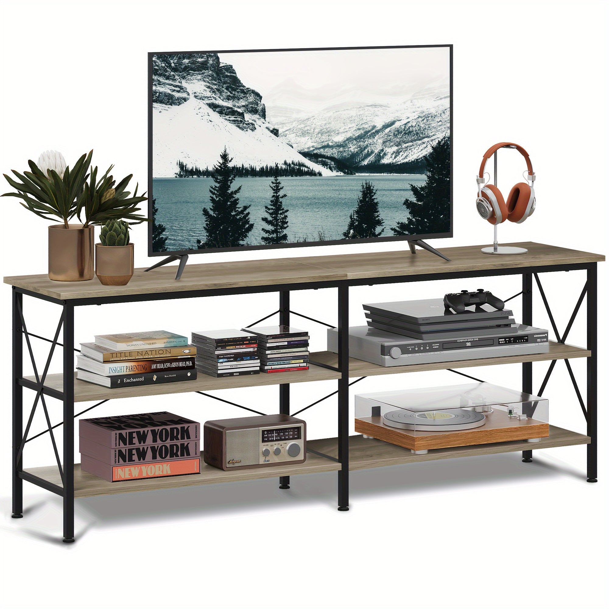 TV Stand for 65 70 inch TV Entertainment Center with Storage Industrial TV Console for Living Room Long 63’’ TV Cabinet