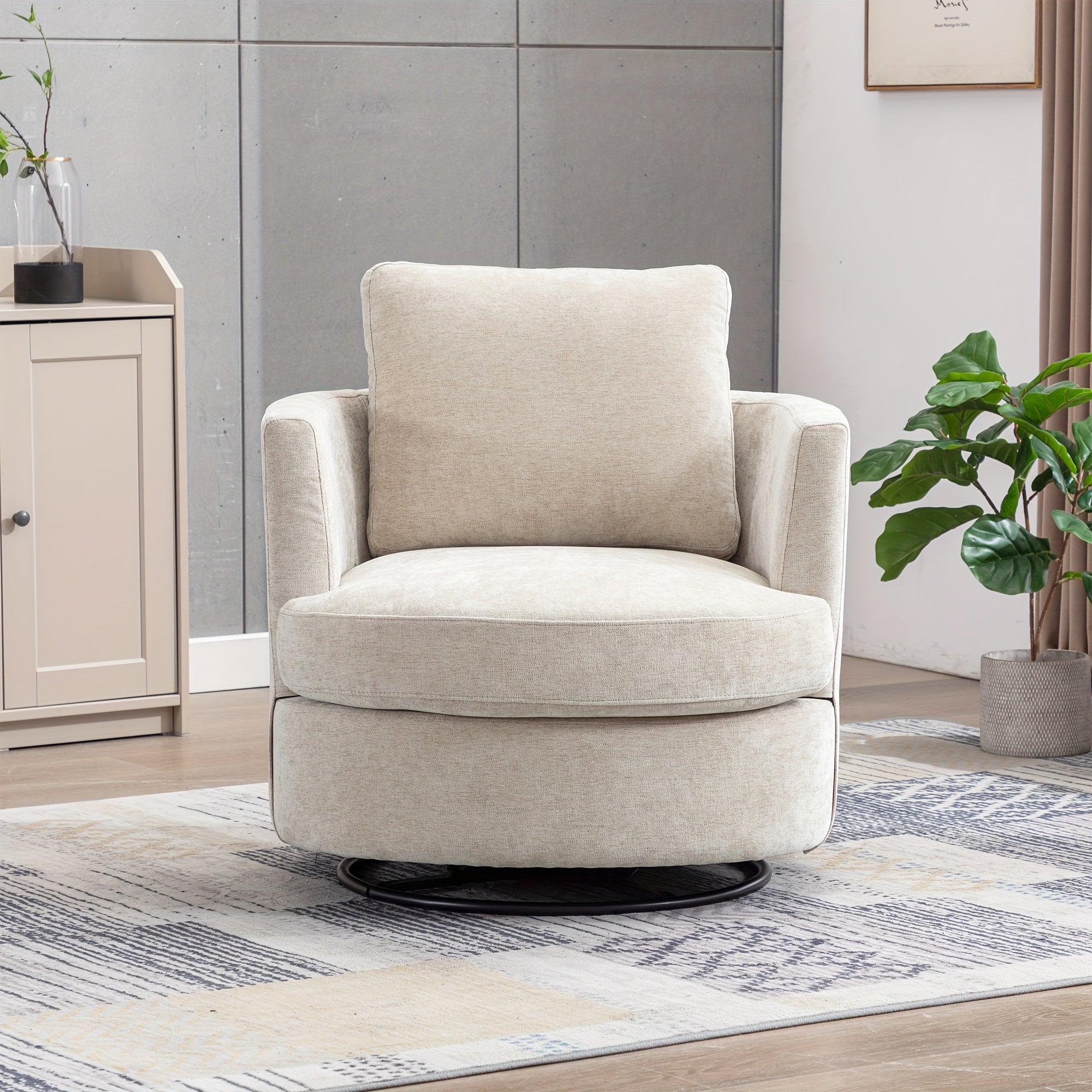 Swivel Accent Chairs Modern Comfy Sofa Chair With Black Metals Base, Single Armchair For Bedroom Living Room