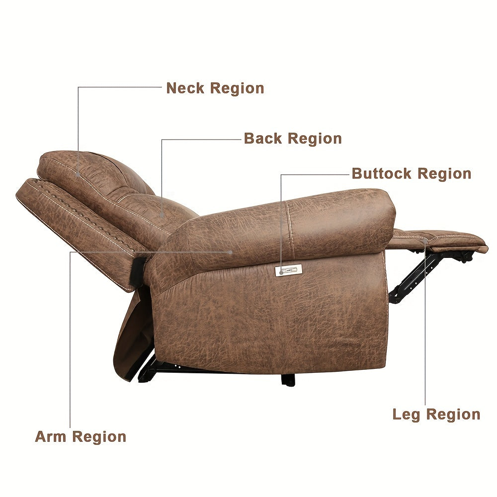 Elderly Power Recliner, Single Living Room Chair With Rivet And USB Port