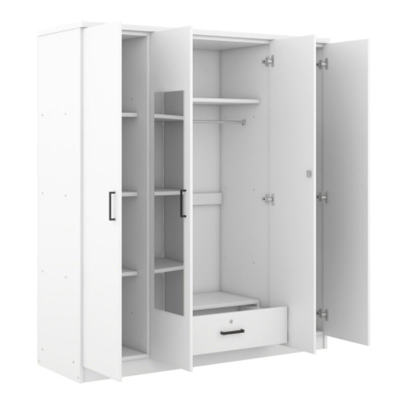 1pc Modern 4-Door Metal Wardrobe with Shelves Freestanding Closet Organizer System Under 27’’ Height Less than 3.2