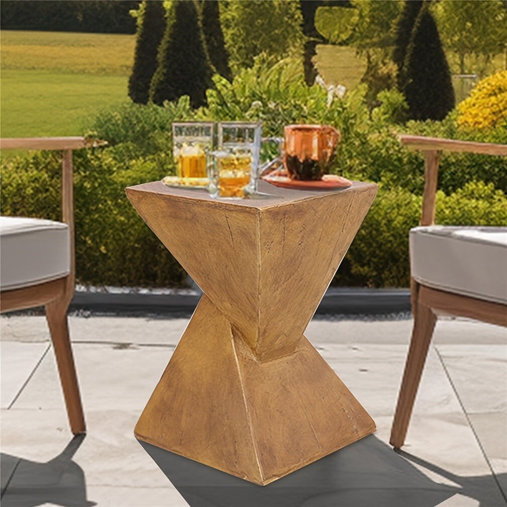 Versatile Z-Shaped Side Table - Lightweight Concrete, Square Top End Table with Twist Stool Feature for Outdoor & Indoor Use, Natural Wood Finish, AESOME