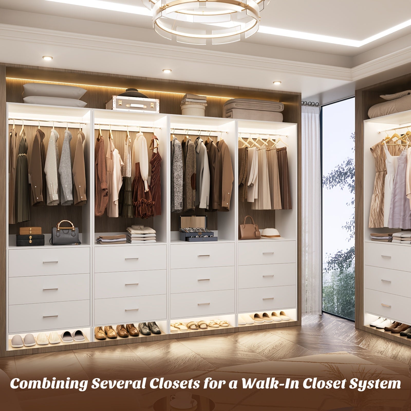 2ft Closet System with 3 Drawers, 24' Closet Organizer, Wooden Closet Organizer System, Walk-in Closet or Small Closets Wardrobe, Clothes Rack with Hanging Rods