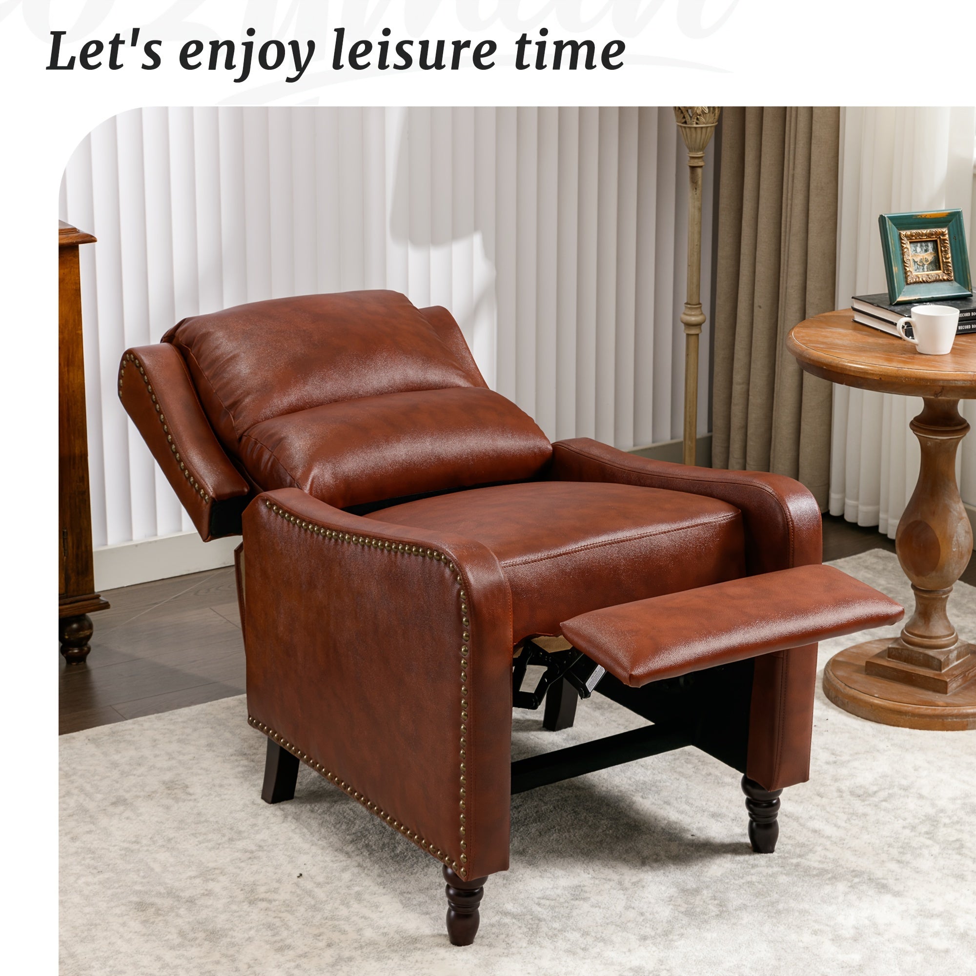 Push Back Recliner Chair In Faux Leather, Upholstered With Footrest, Modern Design For Bedroom, Small Spaces, And Living Room