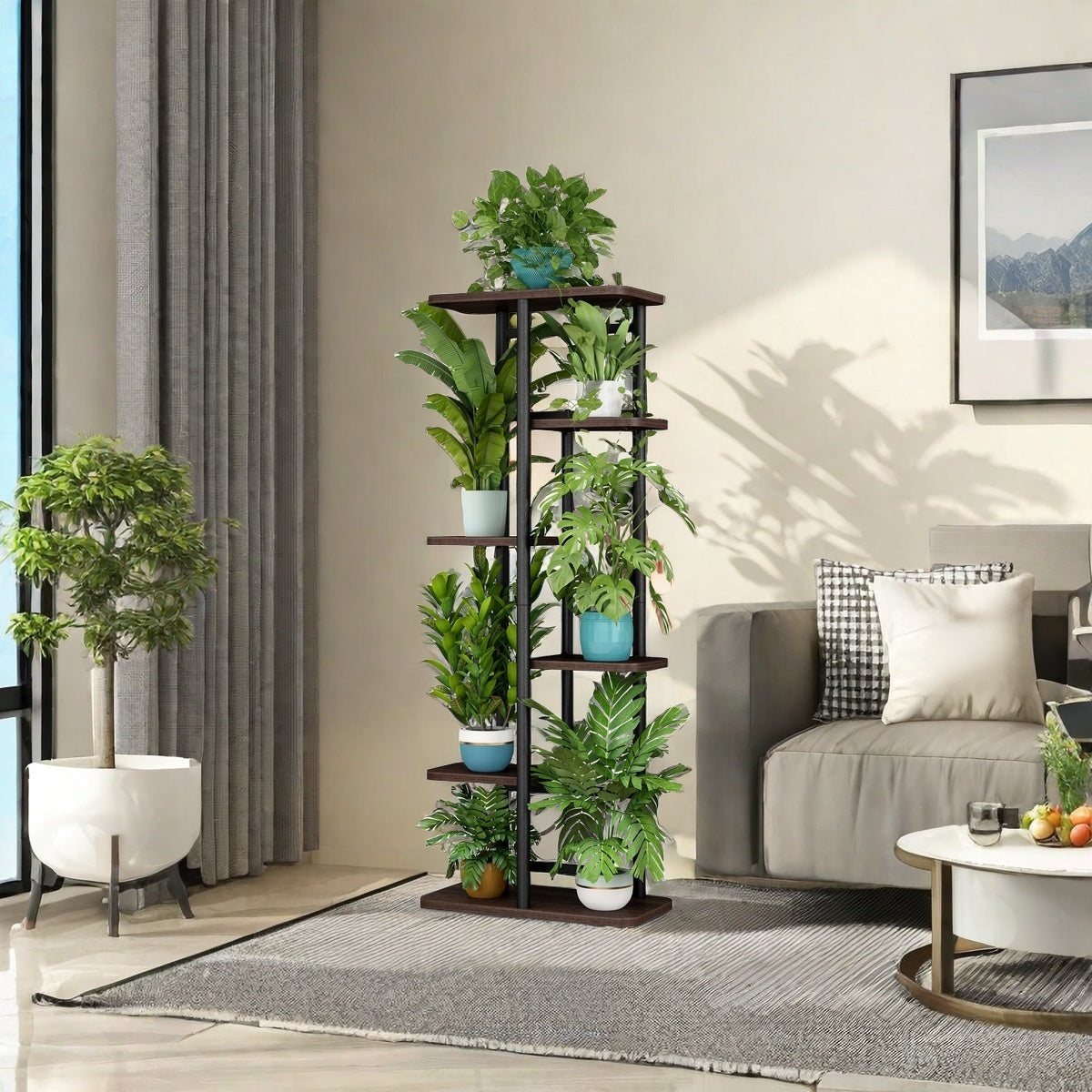 Tall Plant Stand Indoor 7 Tier Metal Plant Shelf Black Plant Holder Large Plant Rack for Mutiple Plants Pots for Patio Garden Corner Balcony Living Room