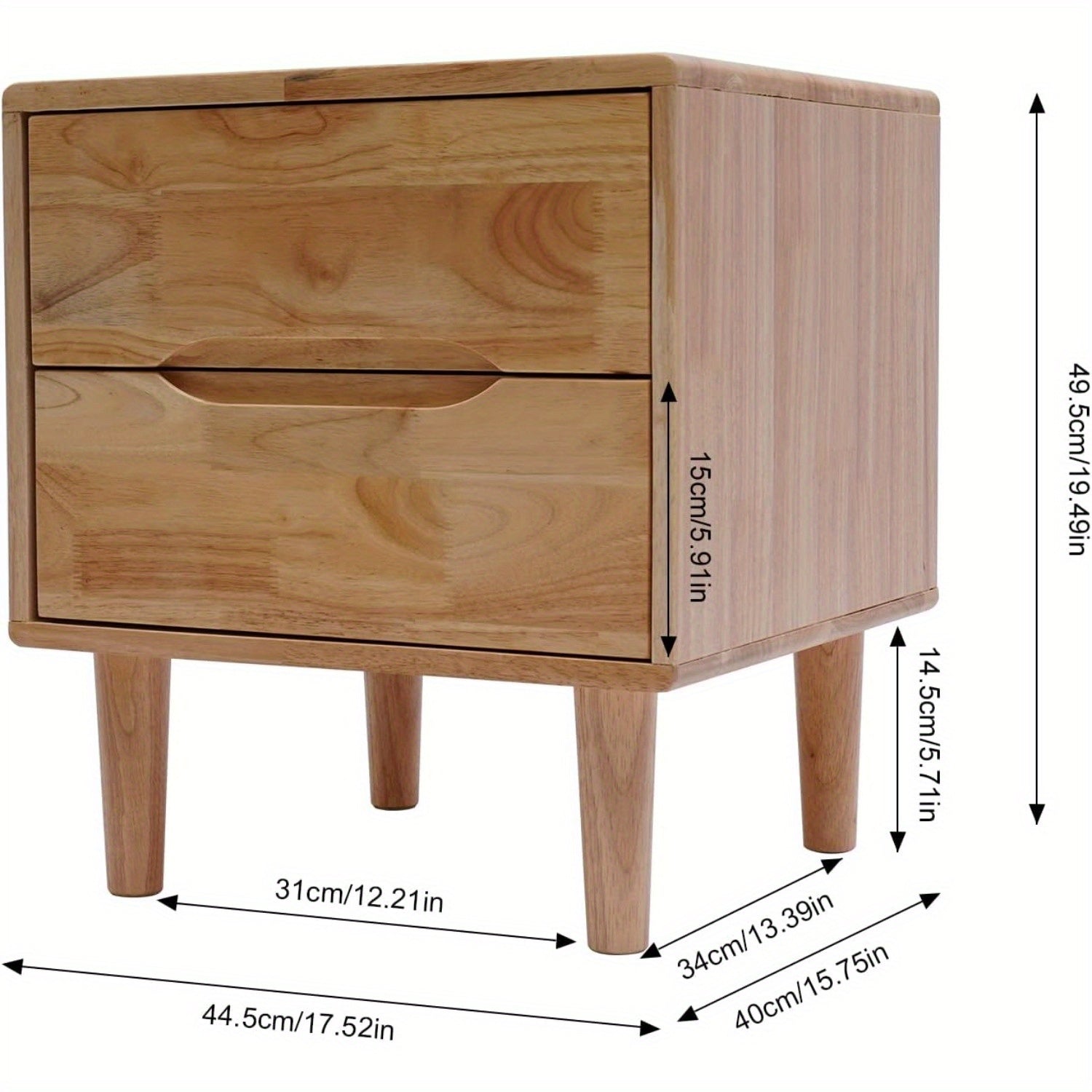 Chic Mid-Century Modern Wooden Nightstand with 2 Drawers - Versatile Bedside Table for Storage & Decor, Easy Assembly