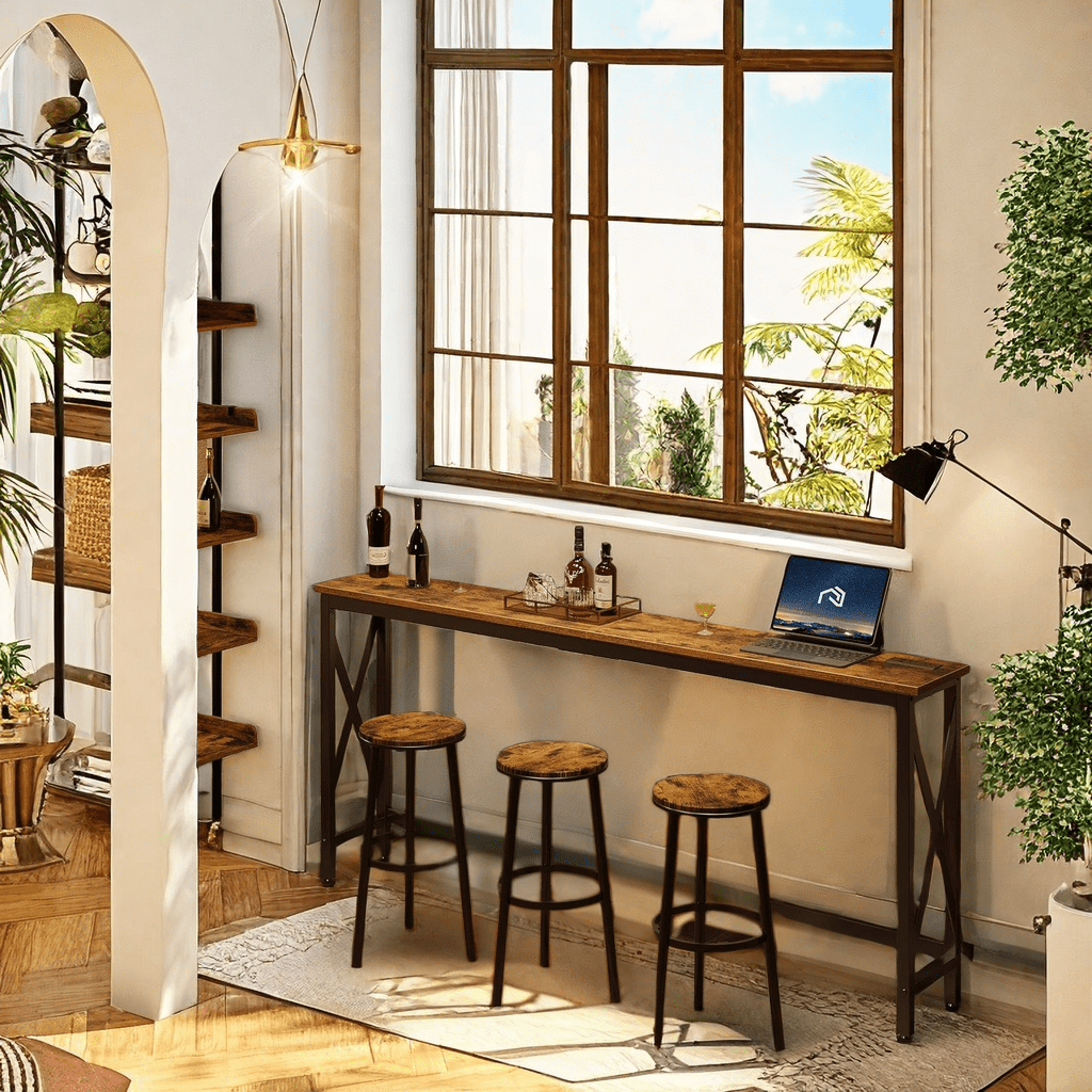 55.1/70.8 Inch Console Table with Outlet, Sofa Table with Charging Station, Industrial Entryway Table, Narrow Entryway Table, Skinny Hallway Table, Behind Couch Table, Behind Couch Table for Entryway, Hallway, Foyer, Living R