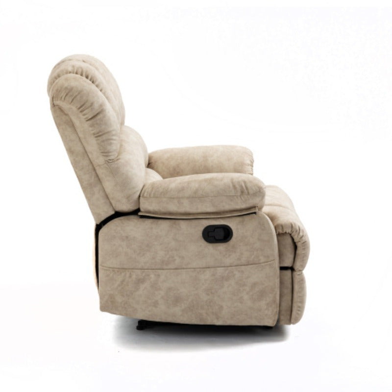 Luxurious Beige Fabric Recliner Chair with Padded Headrest and Side Pockets - Sturdy Metal Frame, Manual Adjustment, Ideal for Living Room Comfort, Chair Cushion