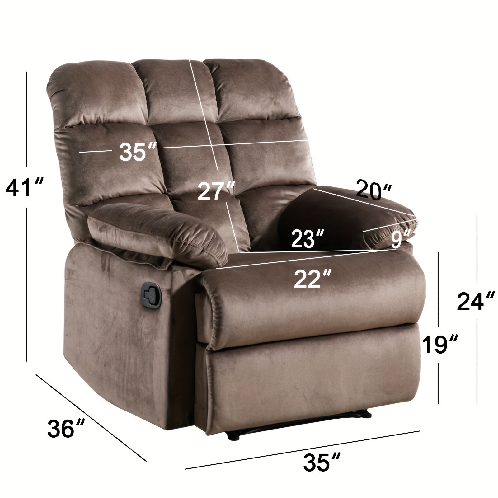 Classic Manual Recliner With Soft Padded Headrest And Armrest, Wonderful Chair&Sofa For Living Room And Bed Room, Brown