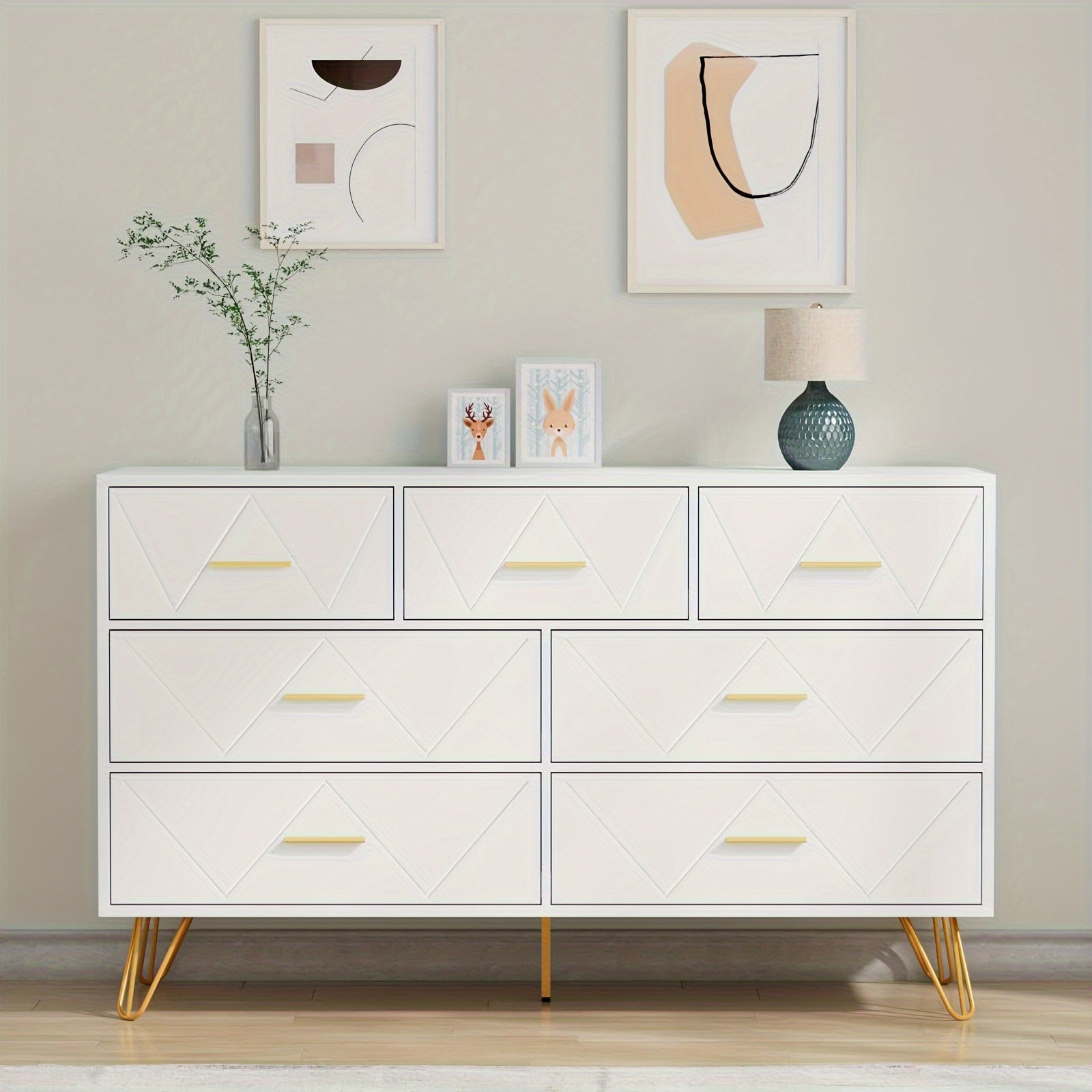 Dresser for Bedroom 7 Drawer Dresser with Wide Drawers and Metal Handles Wood Dressers & Chests of Drawers for Hallway