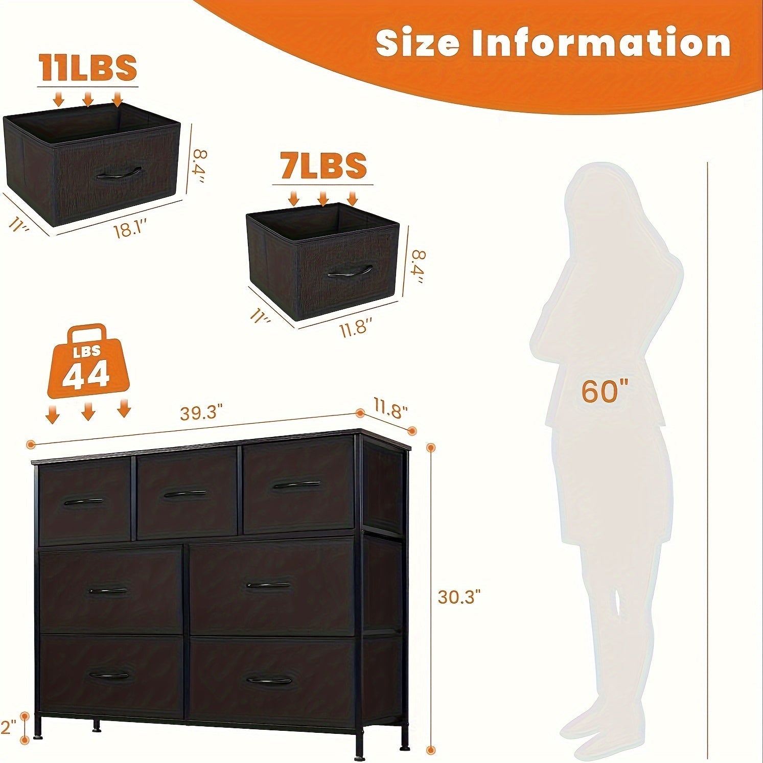 7 Drawer Fabric Storage Tower Dresser - Bedroom Storage Solution With 45 Inch Screen Wooden TV Stand - Dresser