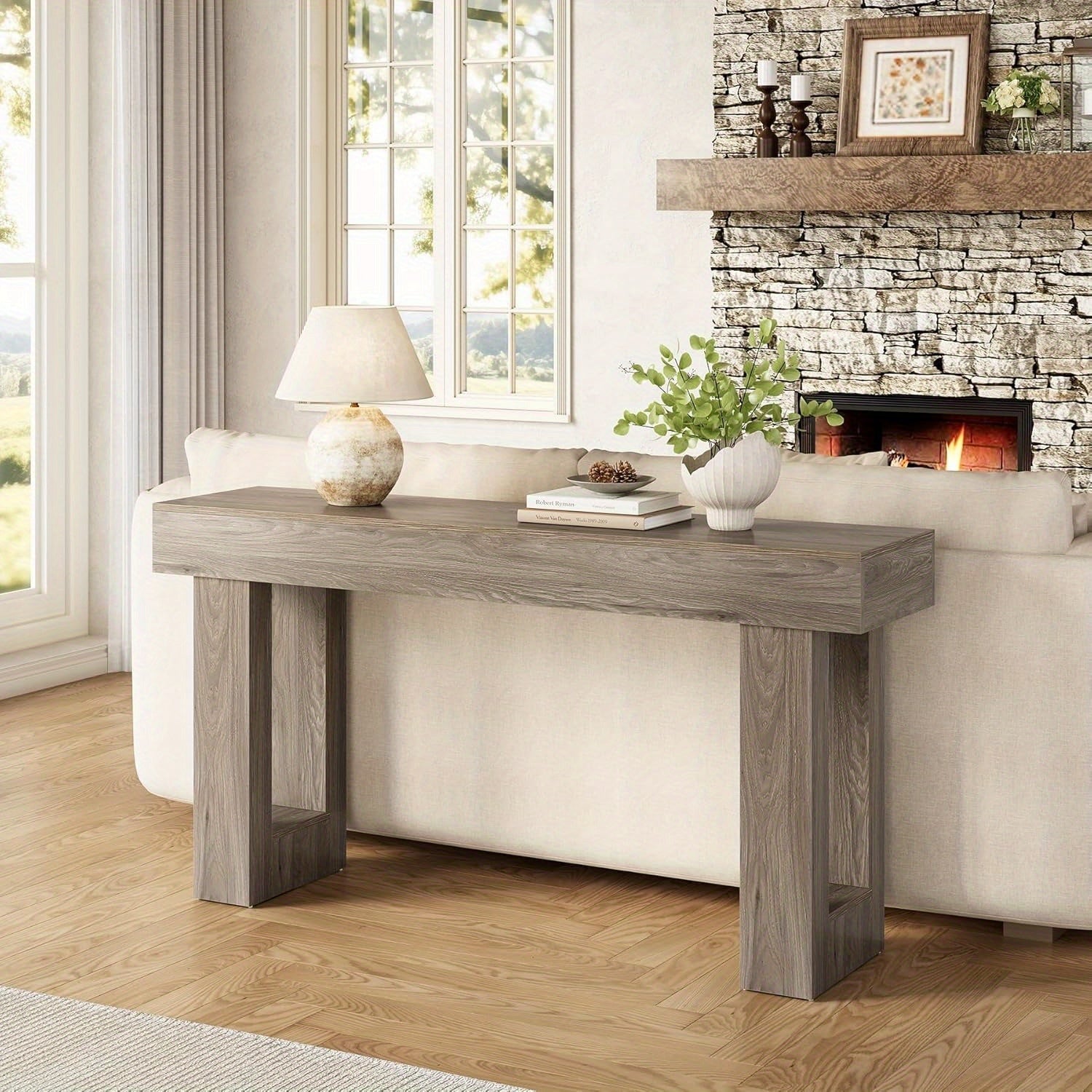 Chic 63-Inch Grey Wooden Console Table - Versatile Entryway, Foyer & Living Room Sofa Table with Ample Storage Space