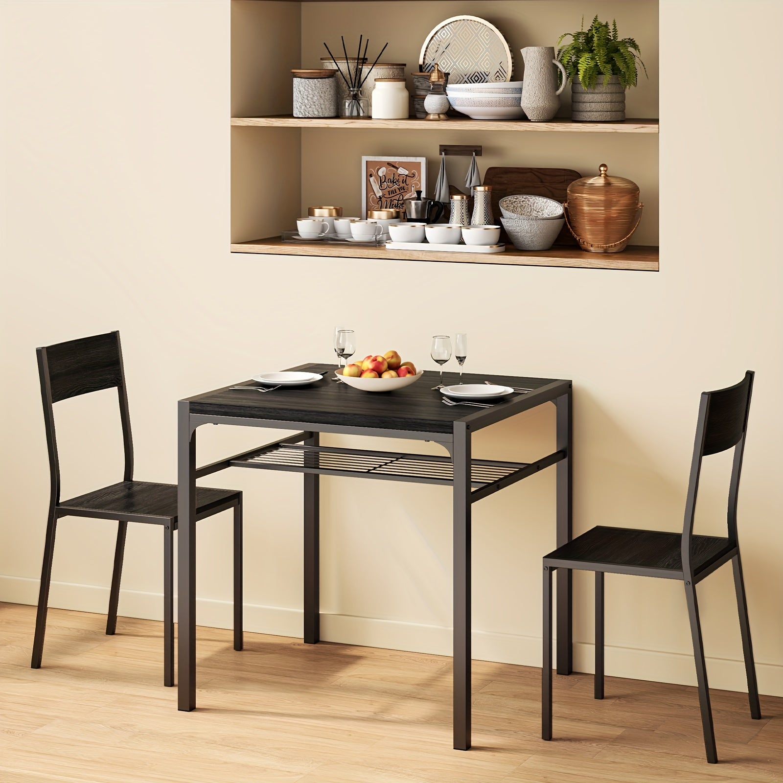 Dining Table Set For 2, 3 Piece Kitchen Table With 2 Chairs For Small Space, Apartment, Kitchen, Dining Room, Space-Saving, Black