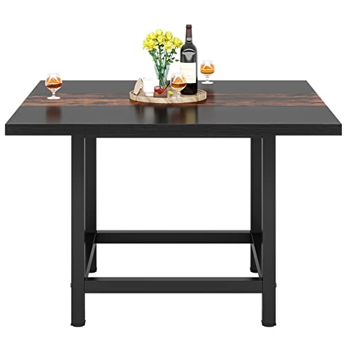 Square Dining Table for 4 People, Farmhouse 101cm Wooden Kitchen Table, Farmhouse 2 Person Dinning Table for Dinning Room &Small Space, Black&Retro (Rusitc&Black)