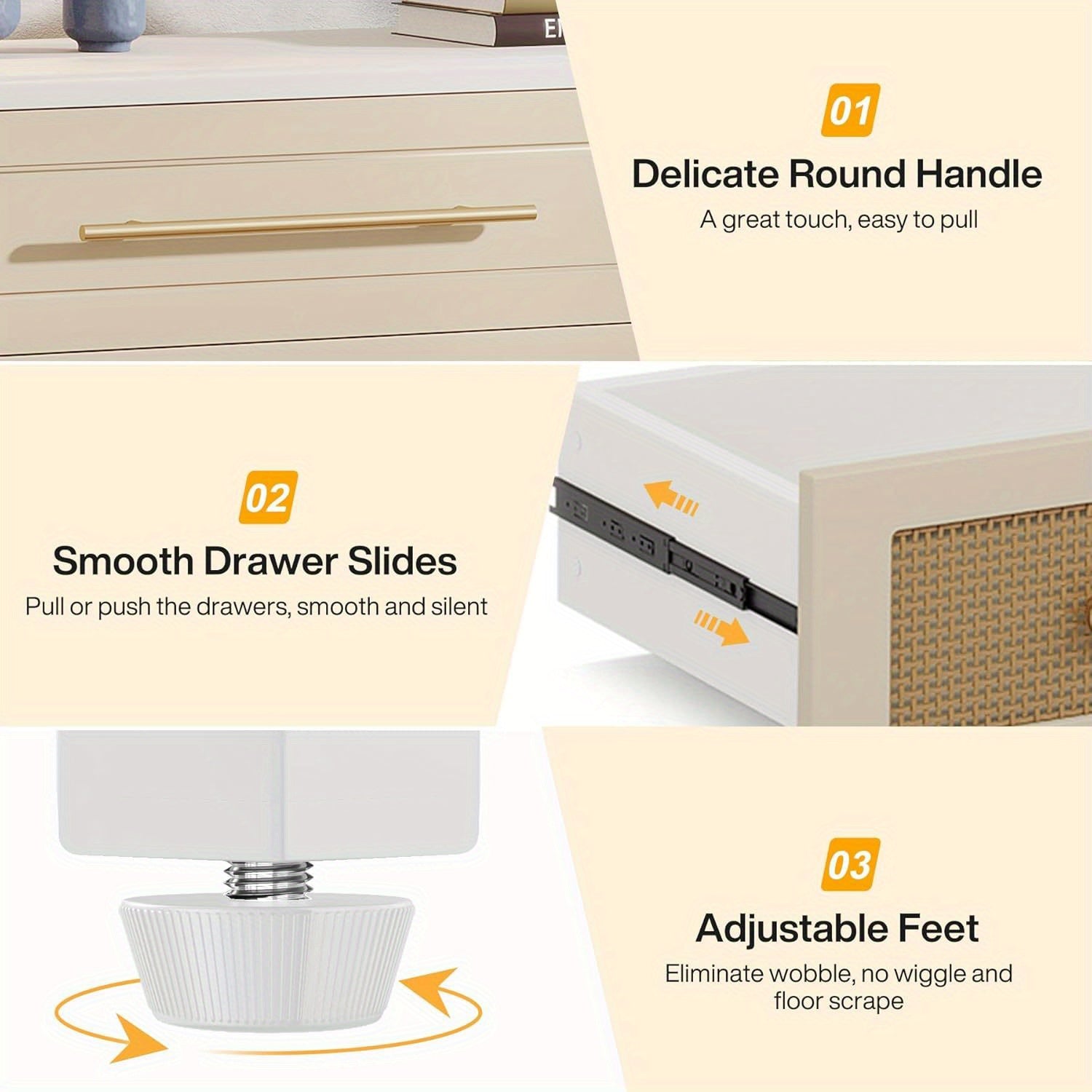 6 Drawer Dresser Modern Rattan Dresser for Bedroom 55 Inches Long Double Dresser Wood Storage Organizer Chest