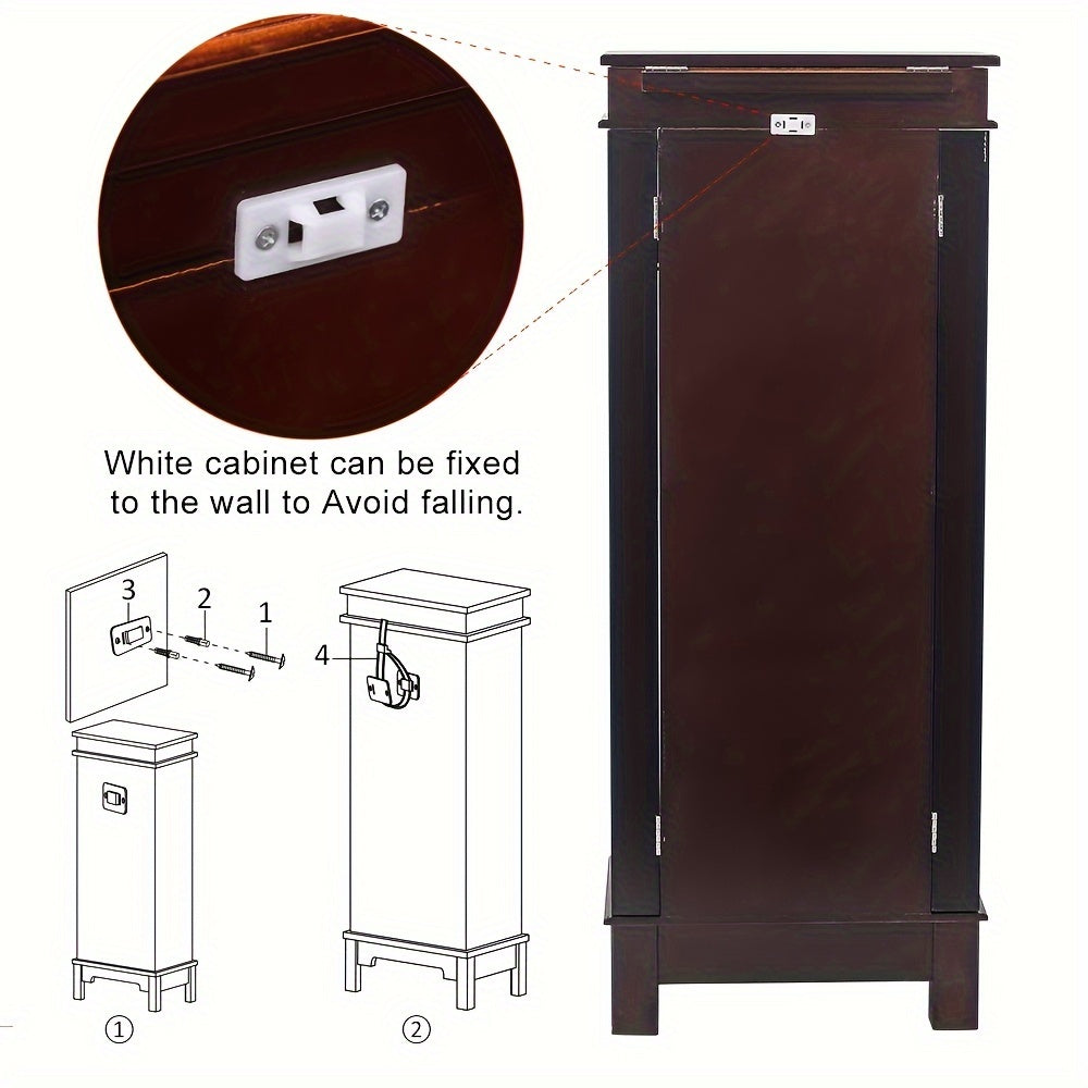 Jewelry Armoire With Mirror, 8 Drawers & 16 Necklace Hooks, 2 Side Swing Doors(Brown), Jewelry Armoires