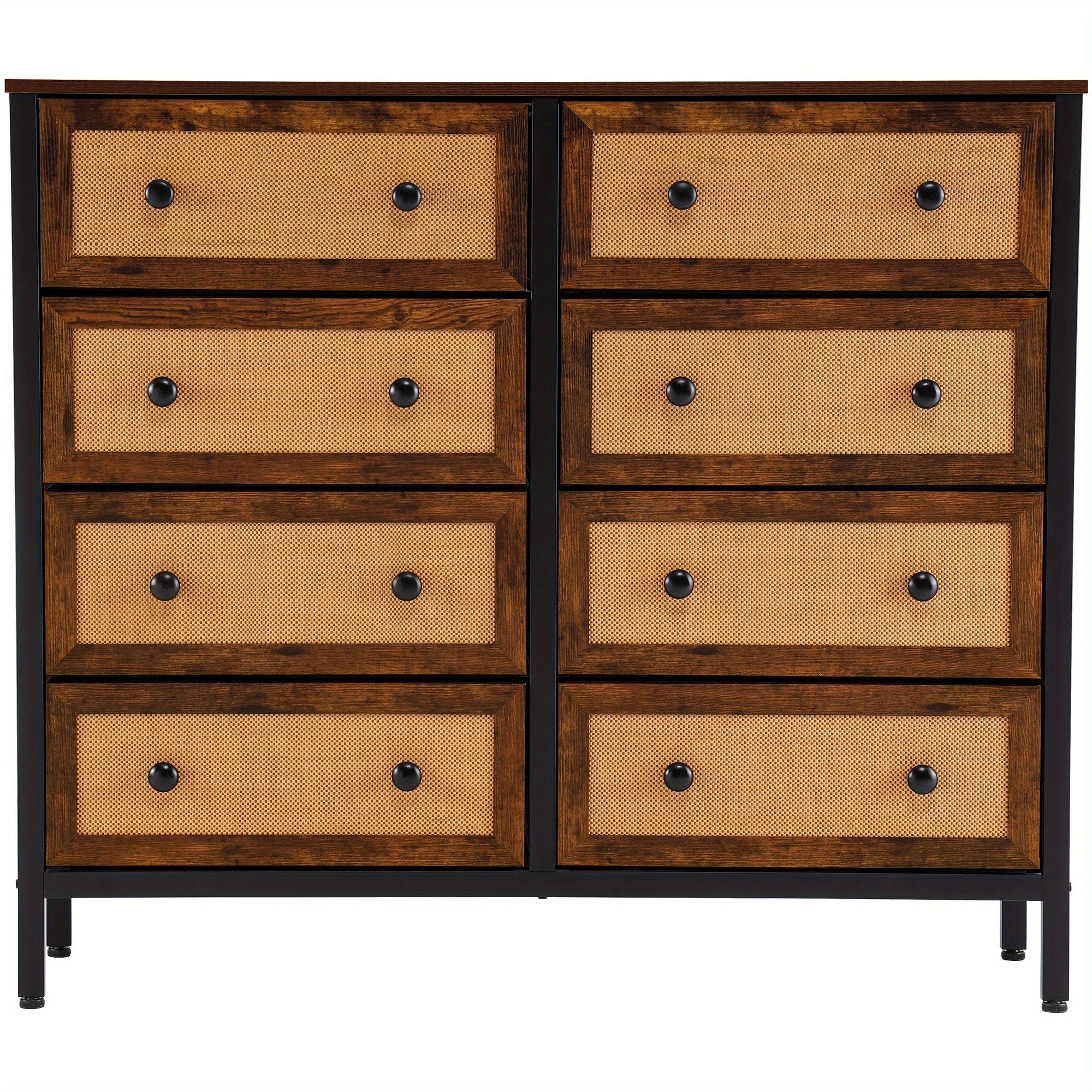 Chest of Drawers Rattan Woven Dresser with 8- Drawer Bedroom Storage Organizer