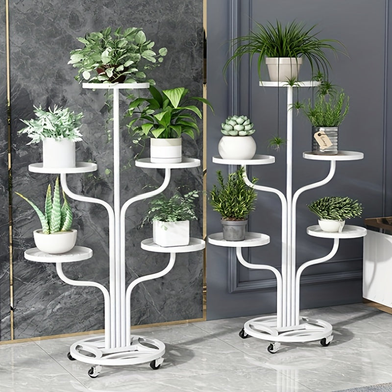 5-Tier Metal Plant Stand with Deep Tray - Heavy Duty, Easy-Move Wheels, Ideal for Indoor & Outdoor Plants, Office & Garden Decor